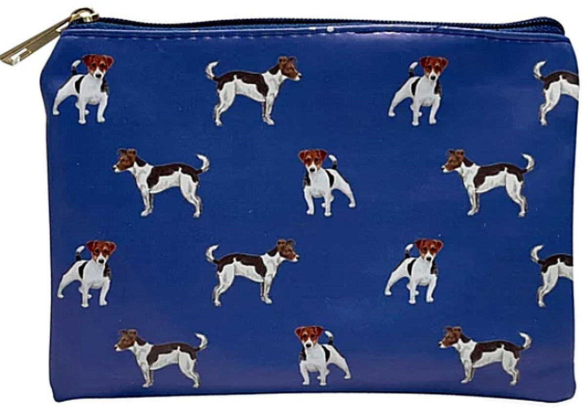 Jack Russell cosmetic makeup bag coin case Grey Blue zipped lined Dog lover gift[Blue]