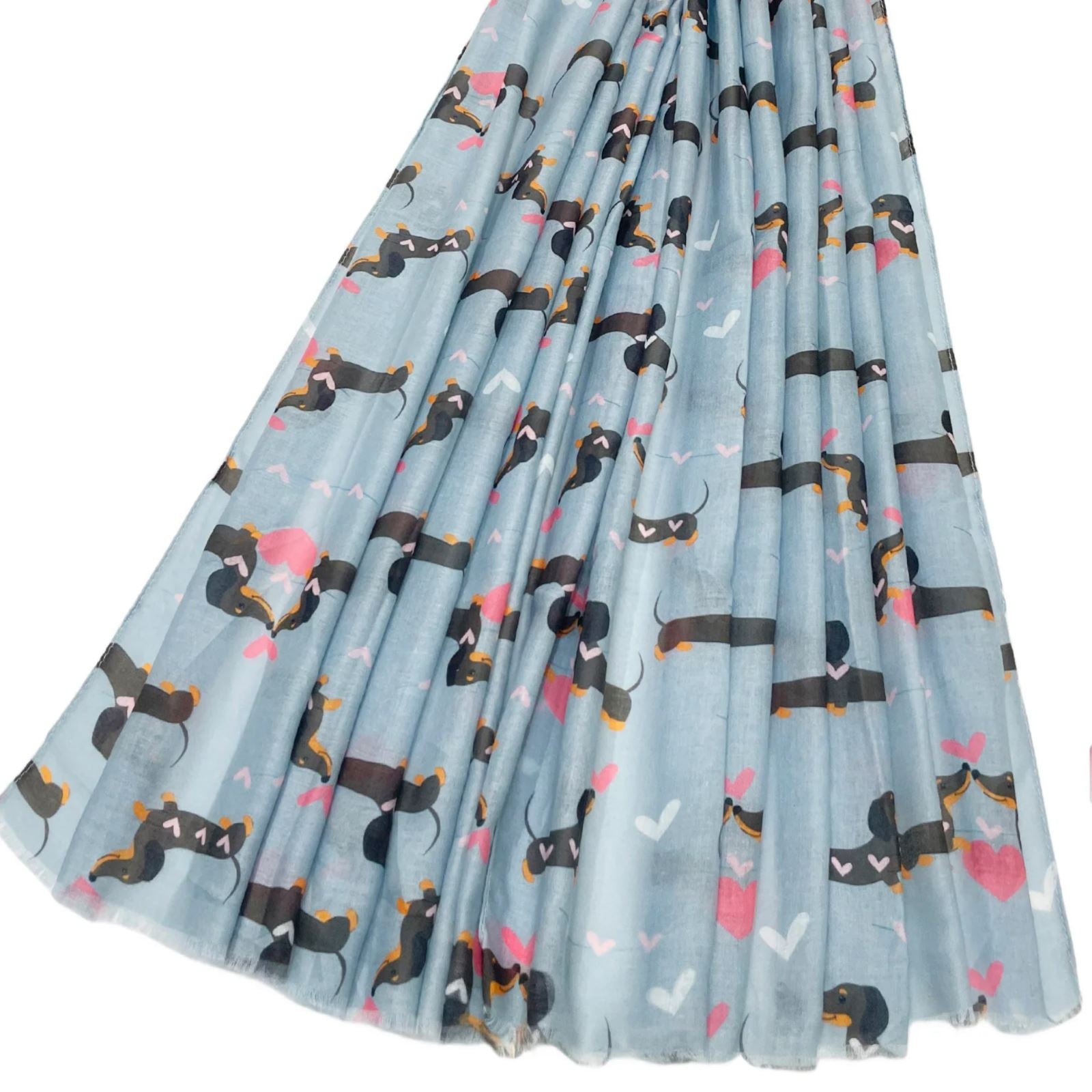 Dachshund Love Scarf (with hearts) [Blue-Grey]