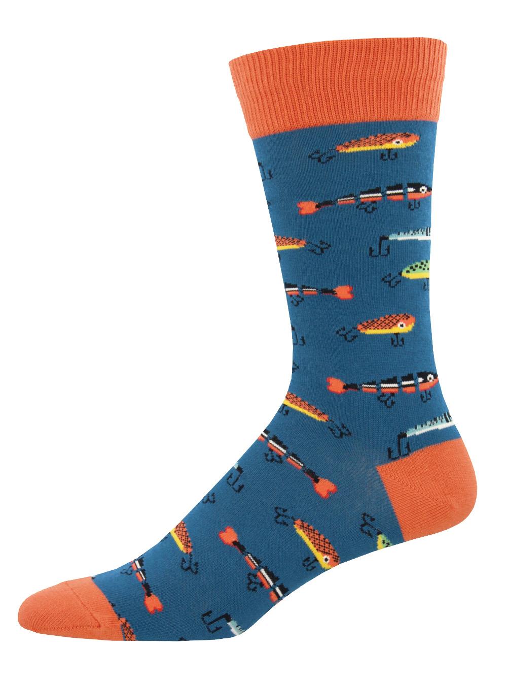 Socksmith 'JUST FISHIN' Fish design Men's quality Cotton mix crew socks, bright colours and fun design, one size (fits UK size 6.5 to 11.5)