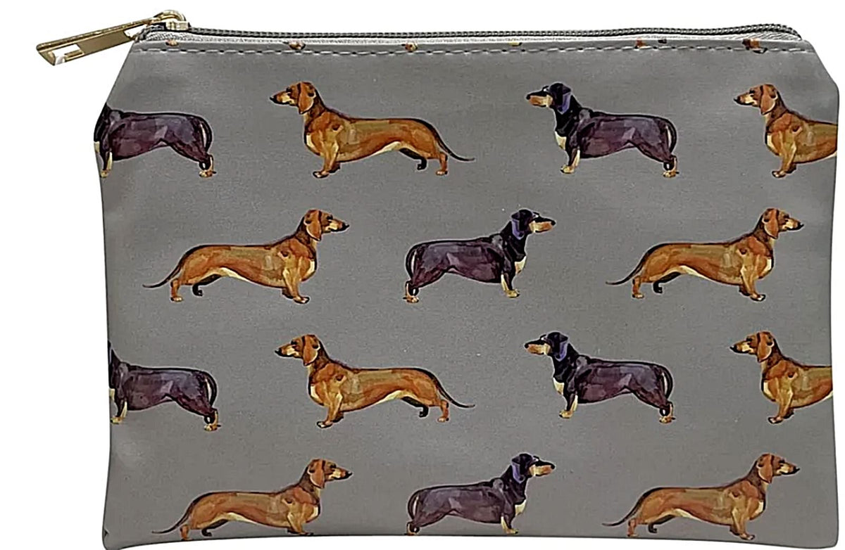 Dachshund cosmetic makeup bag case Grey Mustard Blue zipped lined Dog lover gift[Grey]