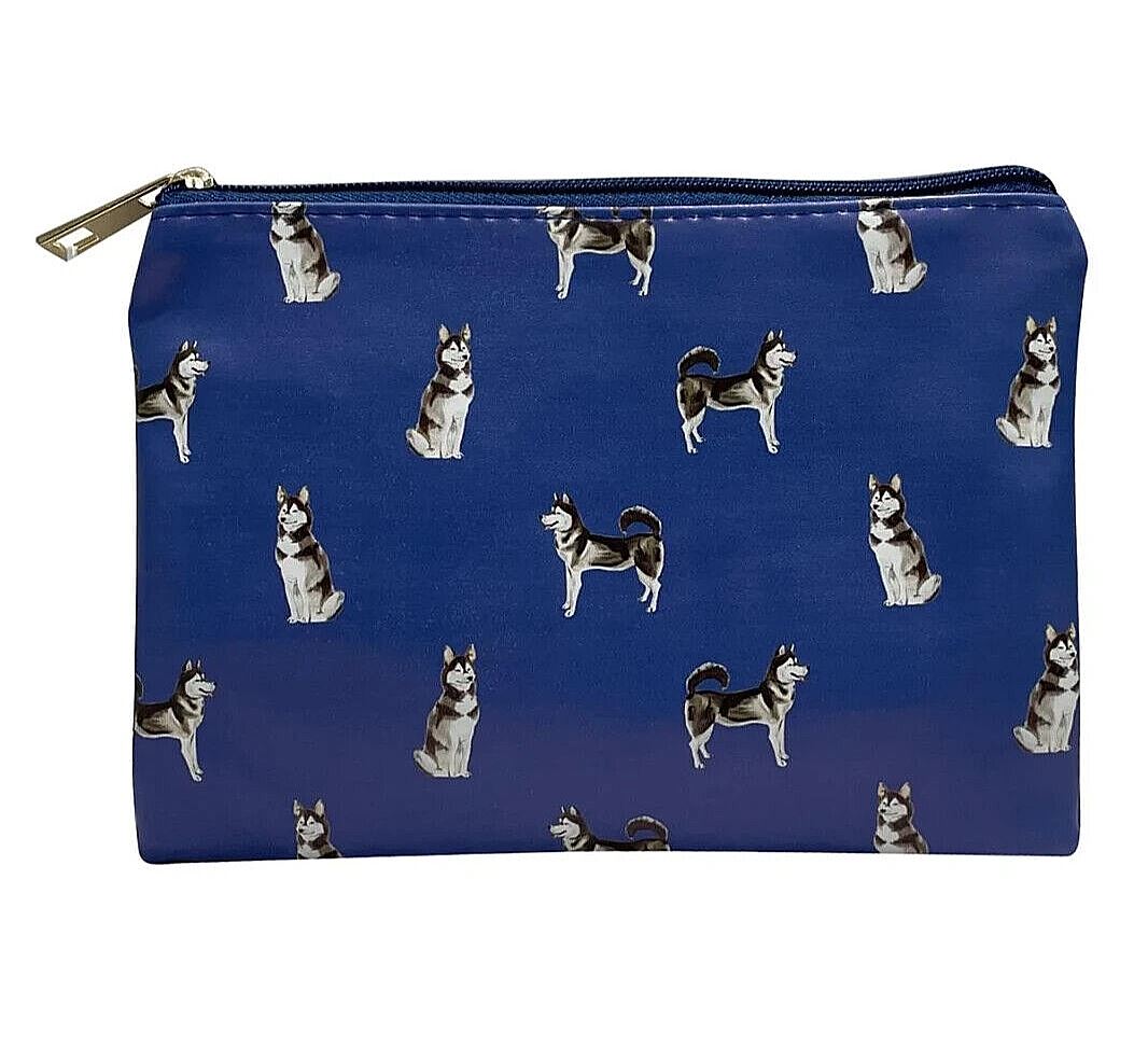 Ladies Husky cosmetic makeup bag lined zipped case Blue novelty Dog lover gift