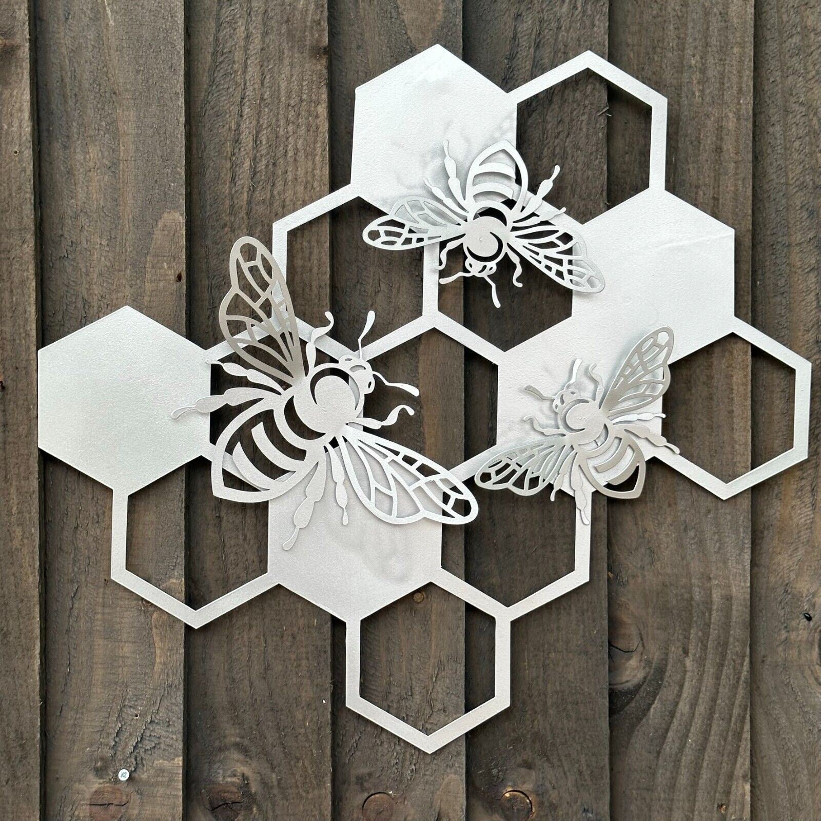 Bee Honeycomb sculpture metal picture silver wall art decoration bee lover gift