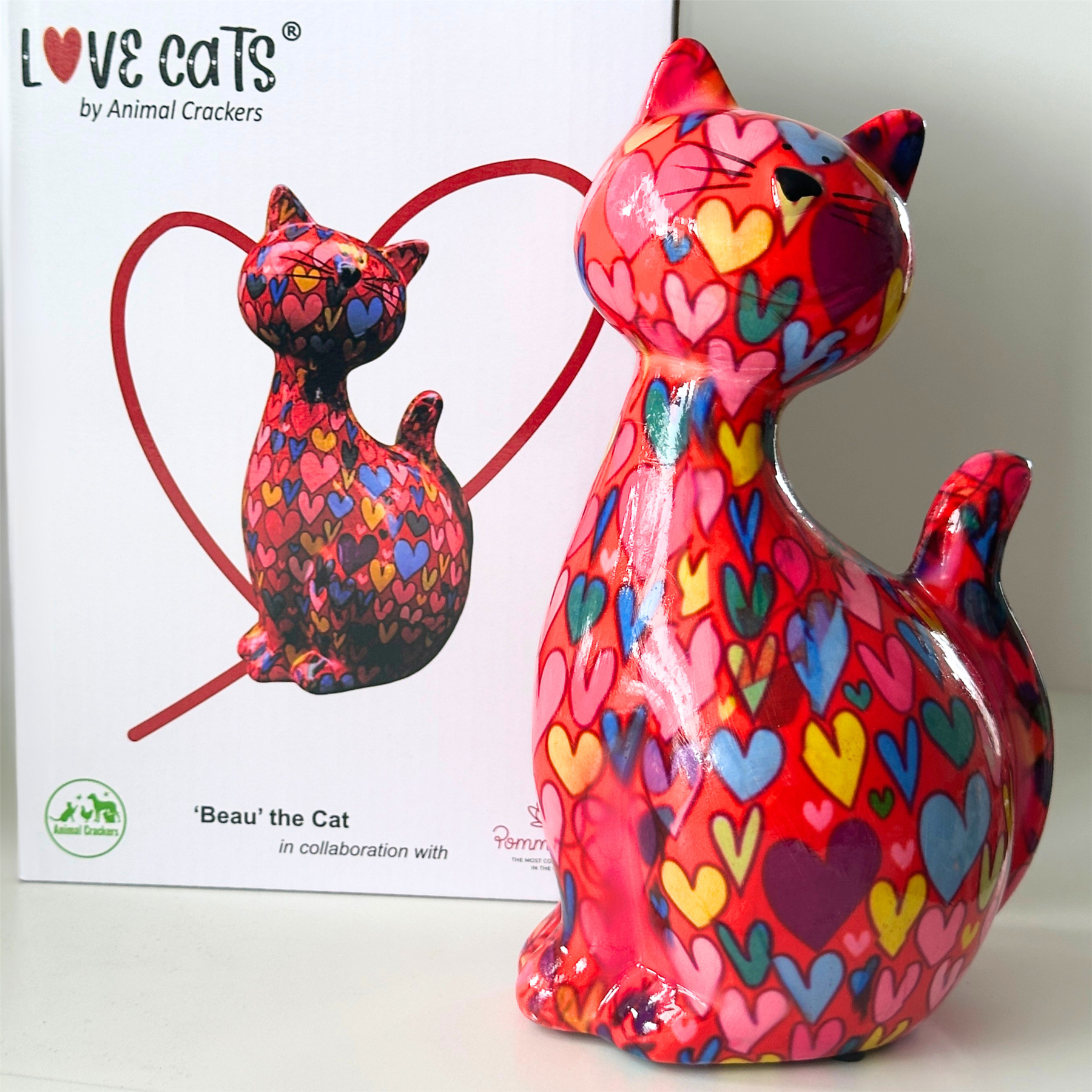 Pomme Pidou 'Beau' the Cat With Love Hearts Pattern Ceramic Figurine