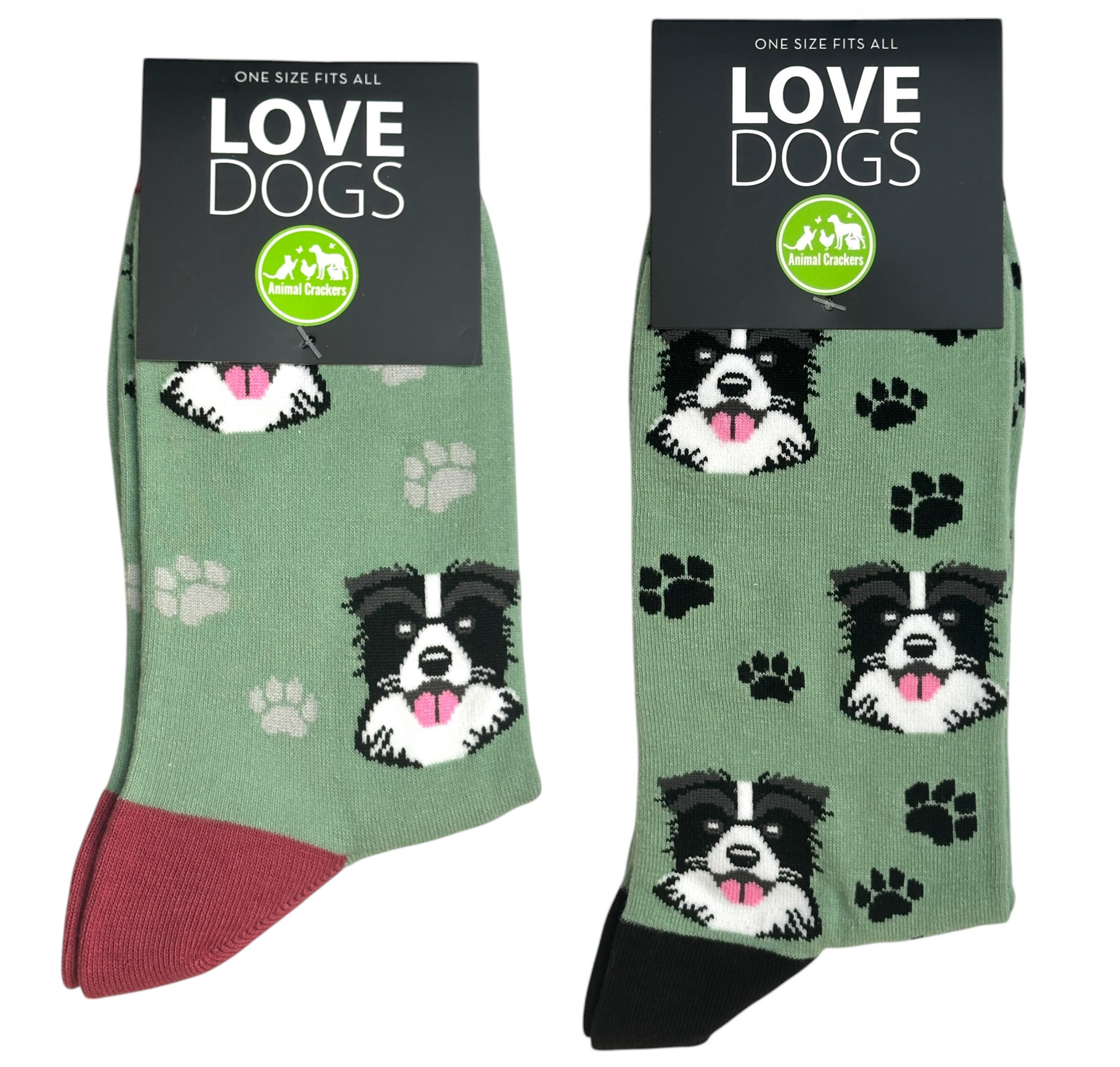 Animal Crackers Border Collie design socks ankle length, quality cotton mix, Men's or Women's sizes