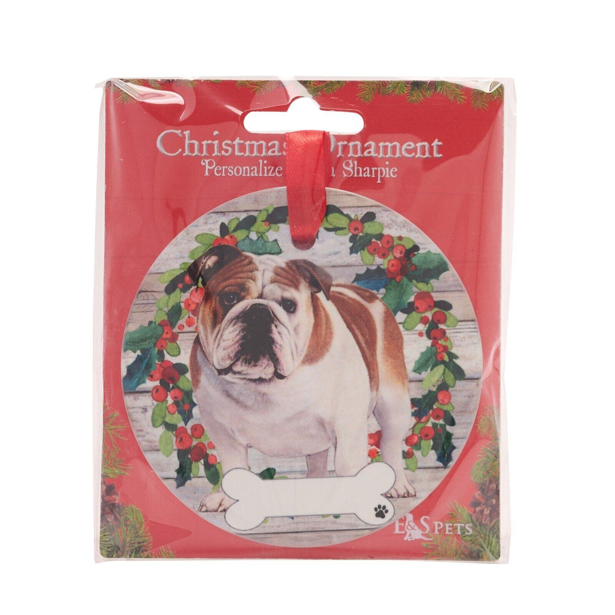 English Bulldog hanging decoration ceramic with space for name dog lover gift