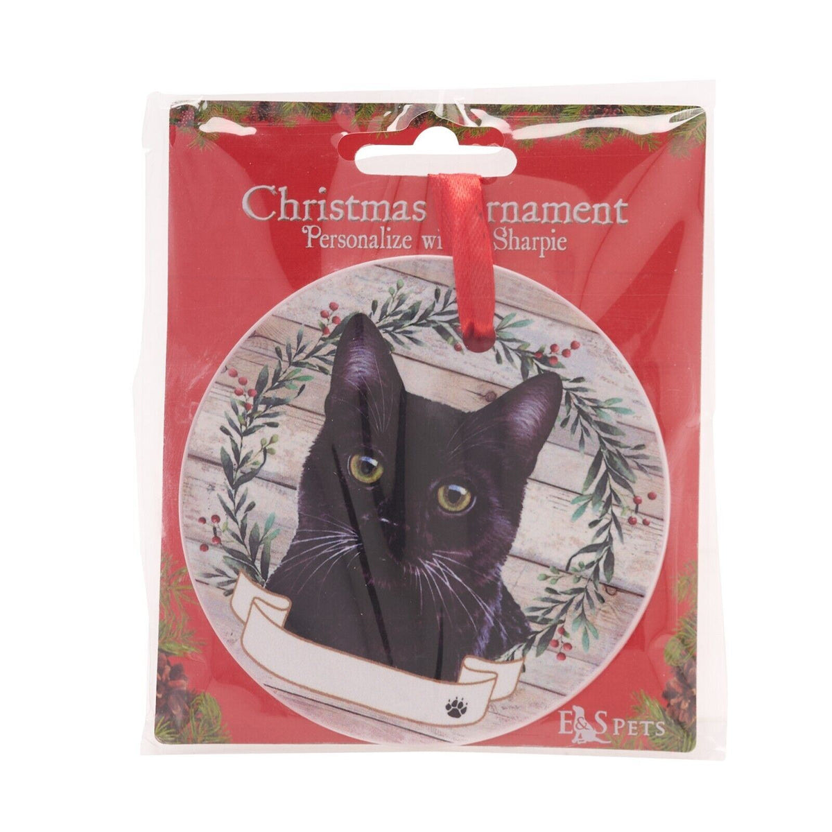 Black Cat hanging decoration ceramic with space for name cat lover gift memorial