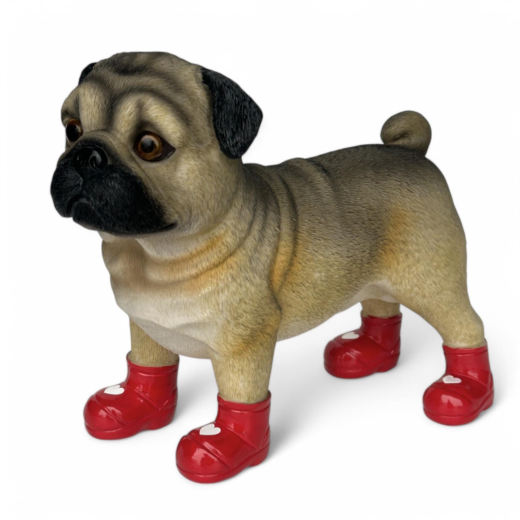 Valentines Pug Love Heart Welly Boots Love Dogs figurine Dog Lover Gift 25cm