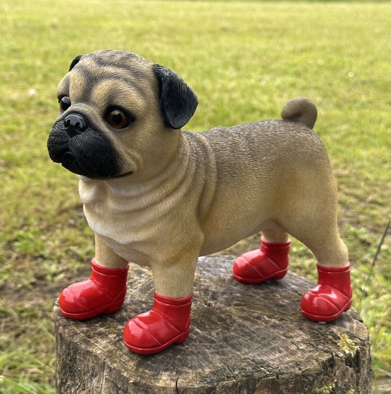 Pug Welly Dog in Red Wellington Boots figurine, 25cm, gift boxed