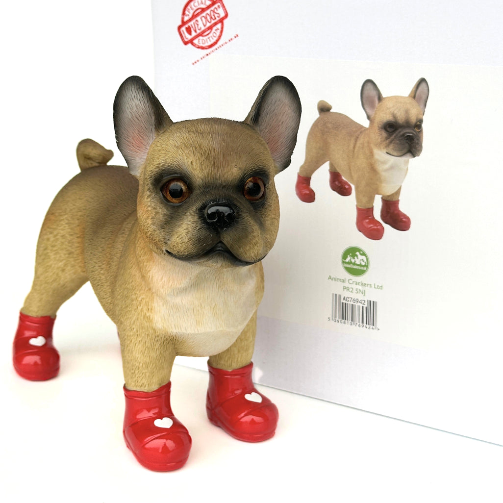 Valentines Frenchie Heart Welly Boots Love Dogs figurine Dog Lover Gift 25cm