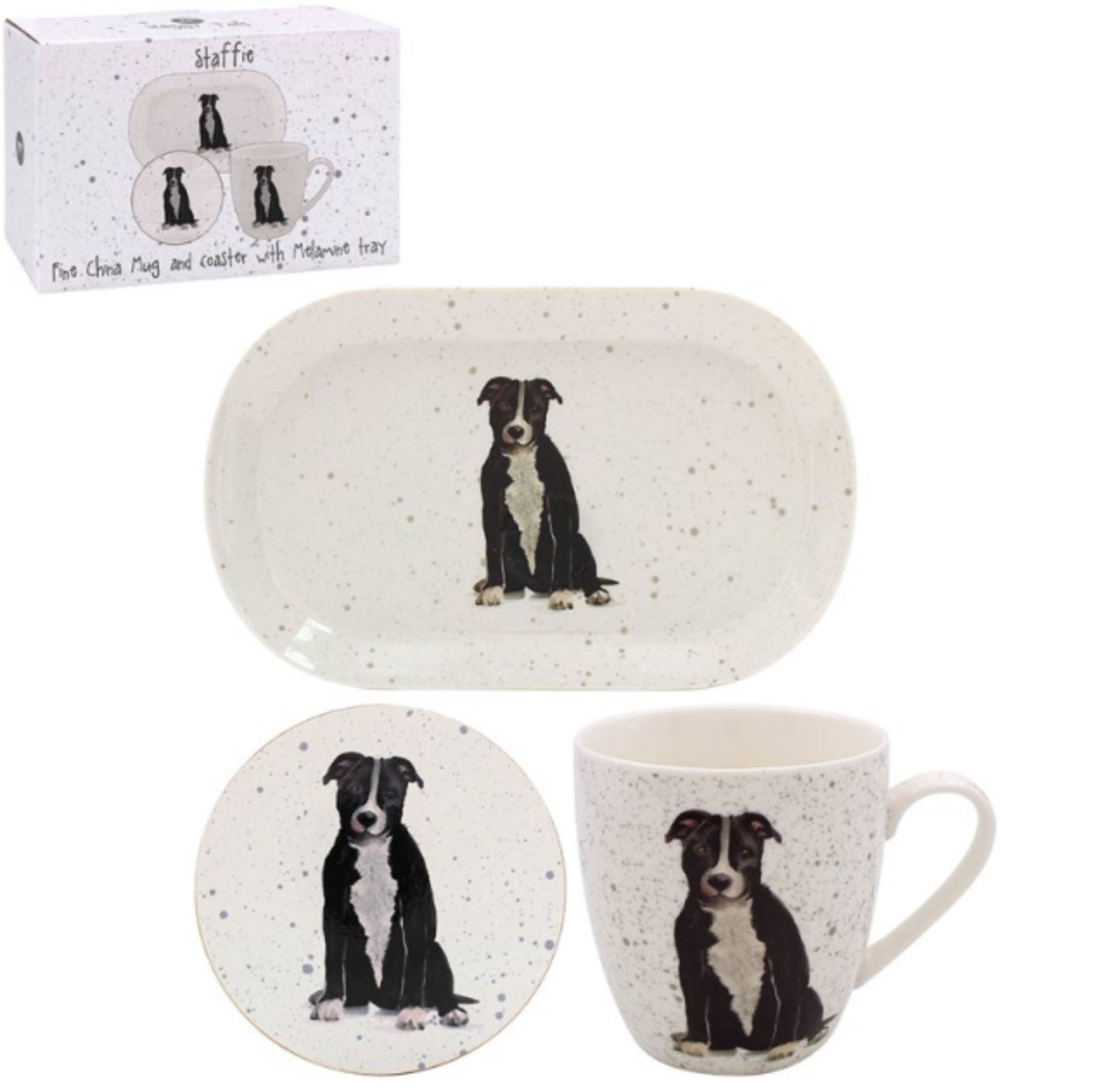 Staffordshire Bull Terrier Mug Tray & Coaster set by Leonardo Staffie lover gift