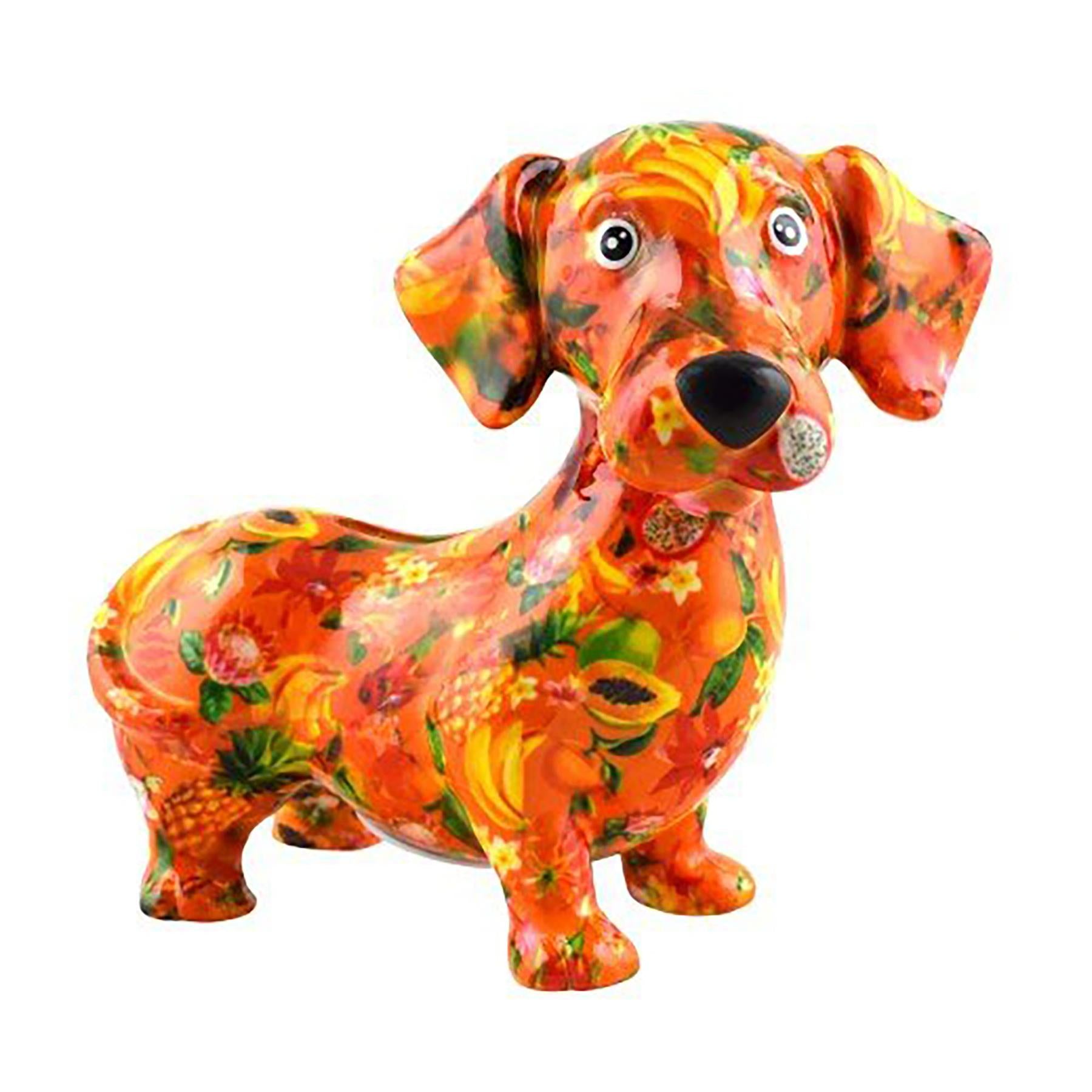 Pomme Pidou 'Dennis' bright coloured ceramic Dachshund shaped Money Box (Medium) (6  PACK, ASSORTED)