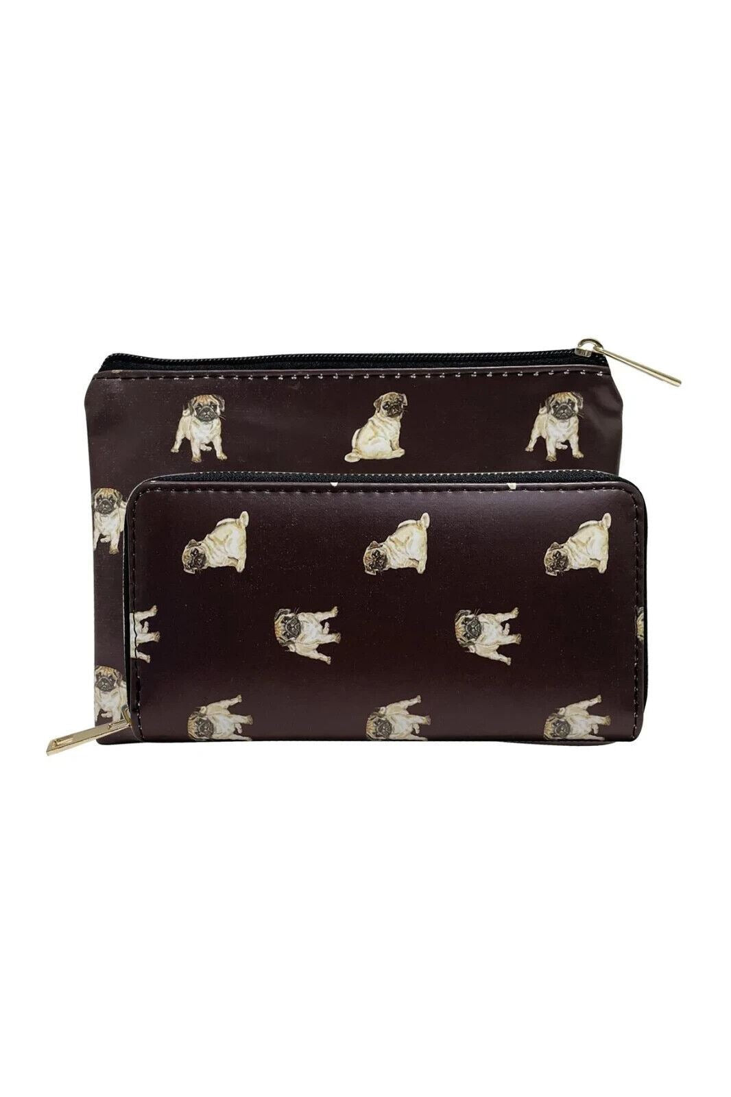 Ladies Pug design zipped Purse Wallet in Black multi compartment Dog lover gift