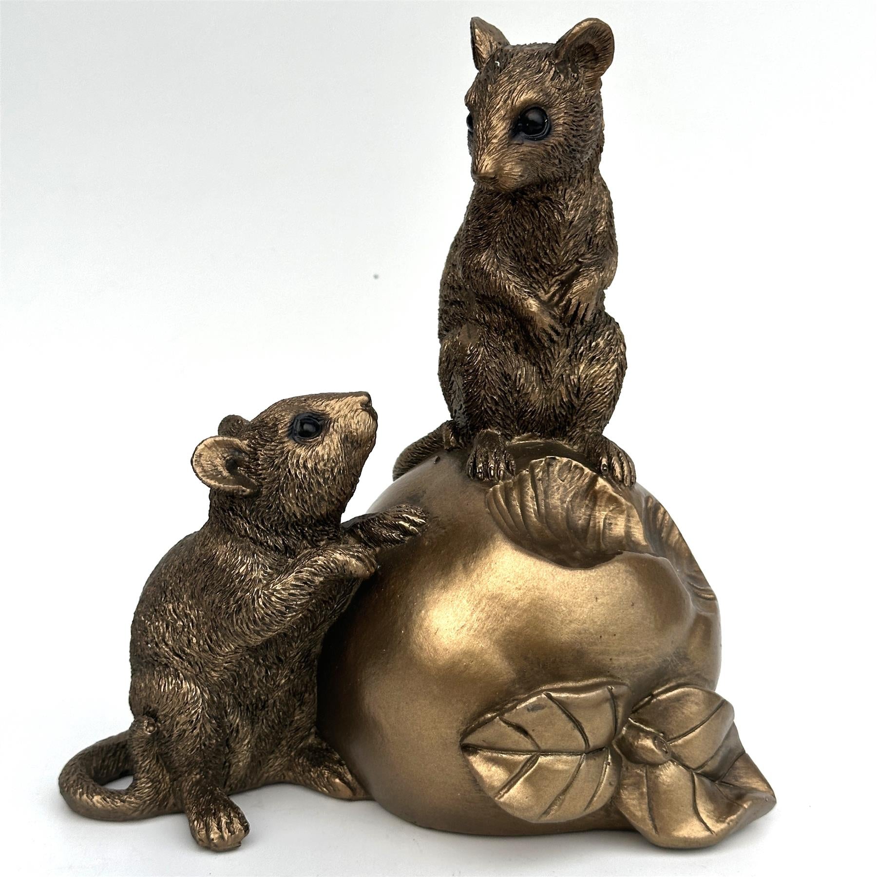 Two Mice playing on an Apple figurine, Leonardo Reflections Bronzed range, gift boxed