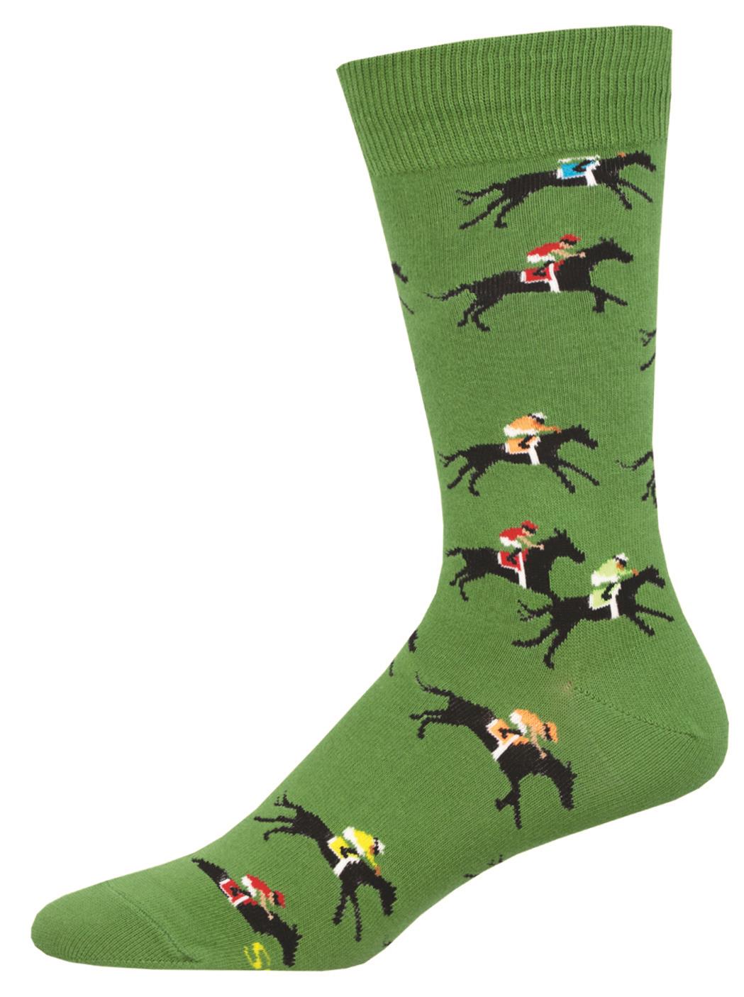 Socksmith 'FRONT RUNNER' Horse design Men's quality Cotton mix crew socks, bright colours and fun design, one size (fits UK size 6.5 to 11.5)