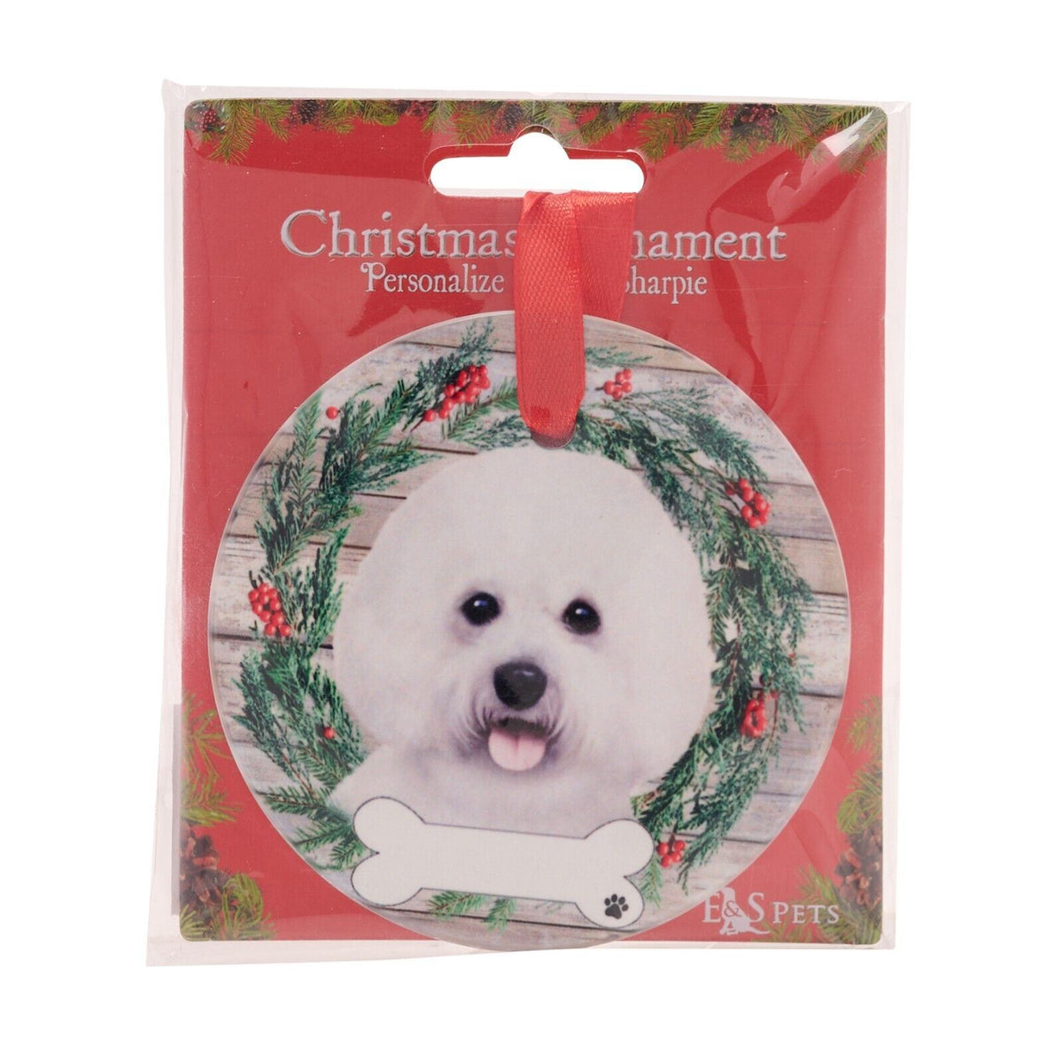 Bichon Frise hanging decoration ceramic space for name dog lover gift memorial