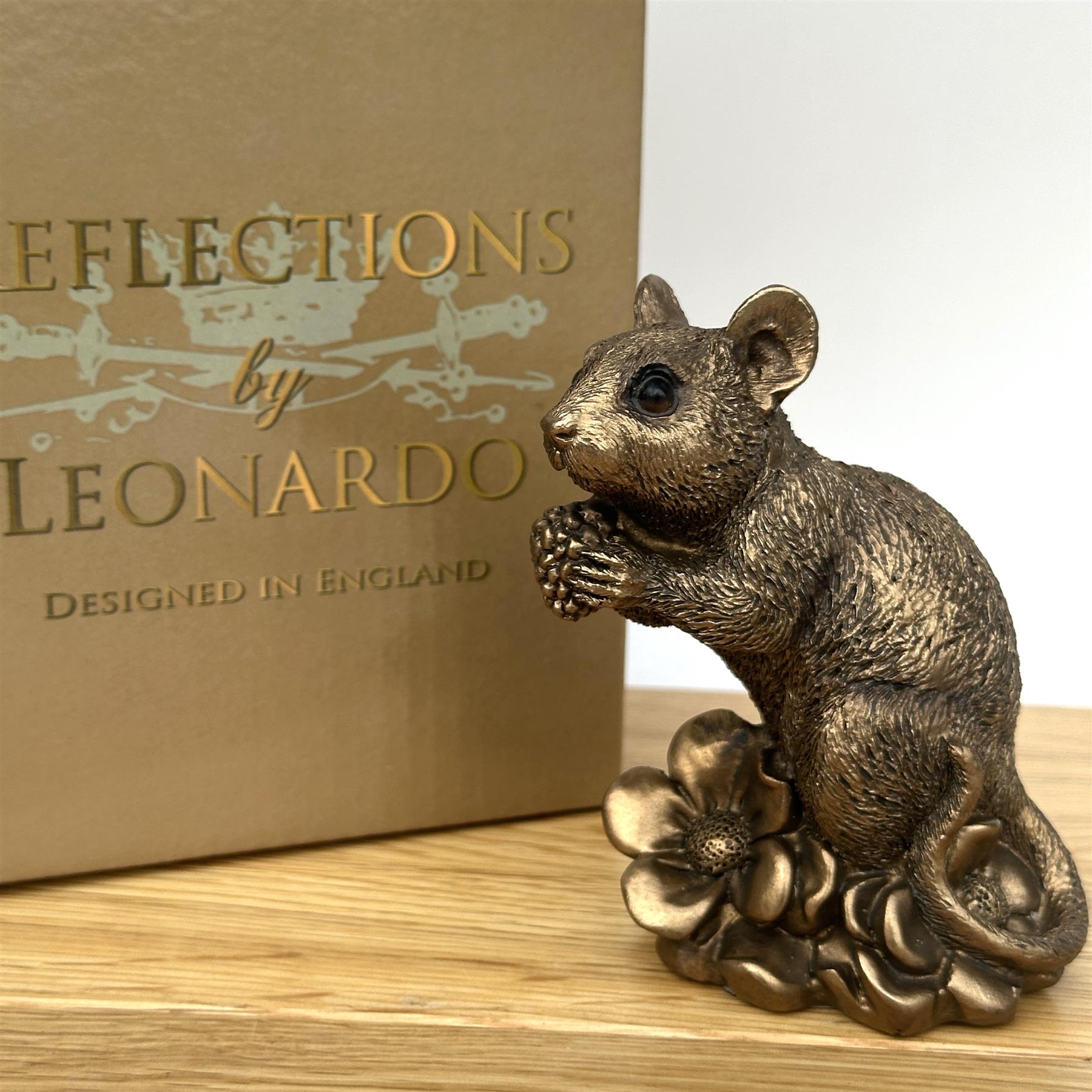 Mouse with Berry figurine, Leonardo Reflections Bronzed range, gift boxed