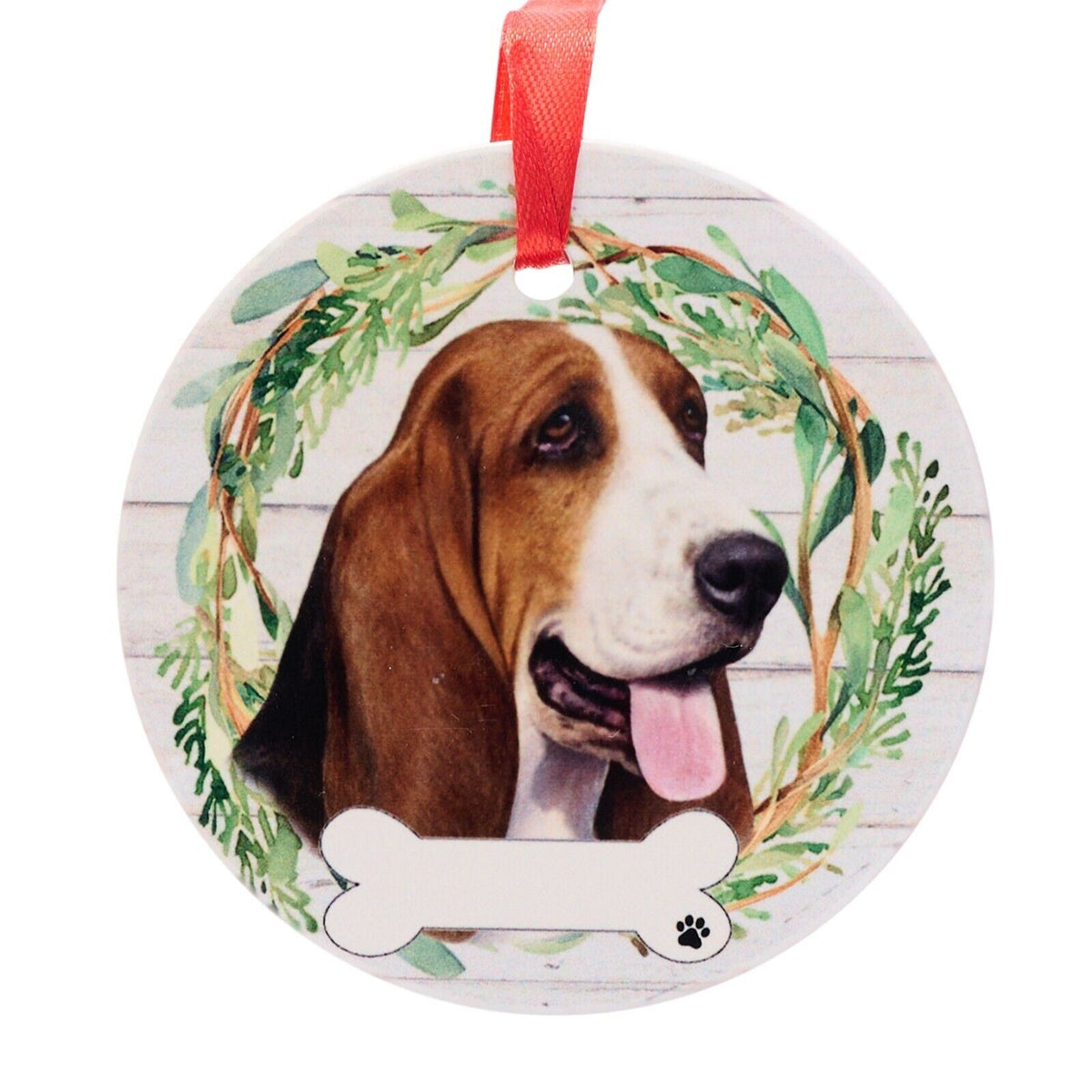 Basset Hound hanging decoration ceramic space for name dog lover gift memorial