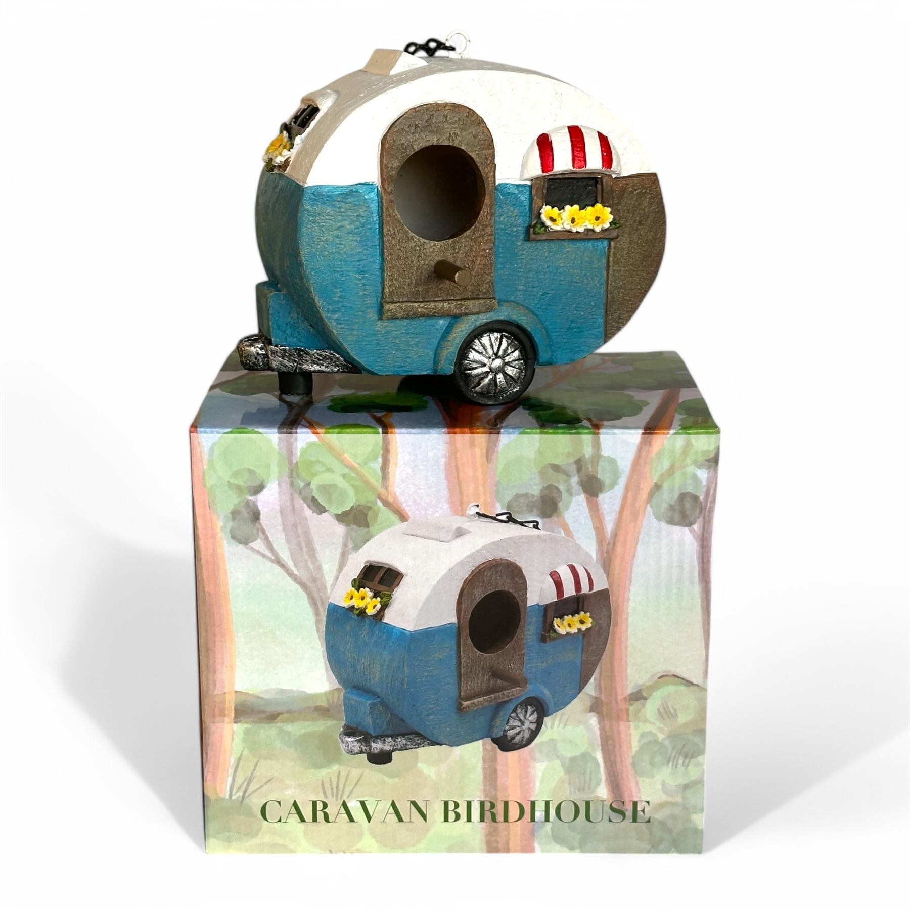 Novelty Caravan shaped Bird House Nest Box, gift boxed