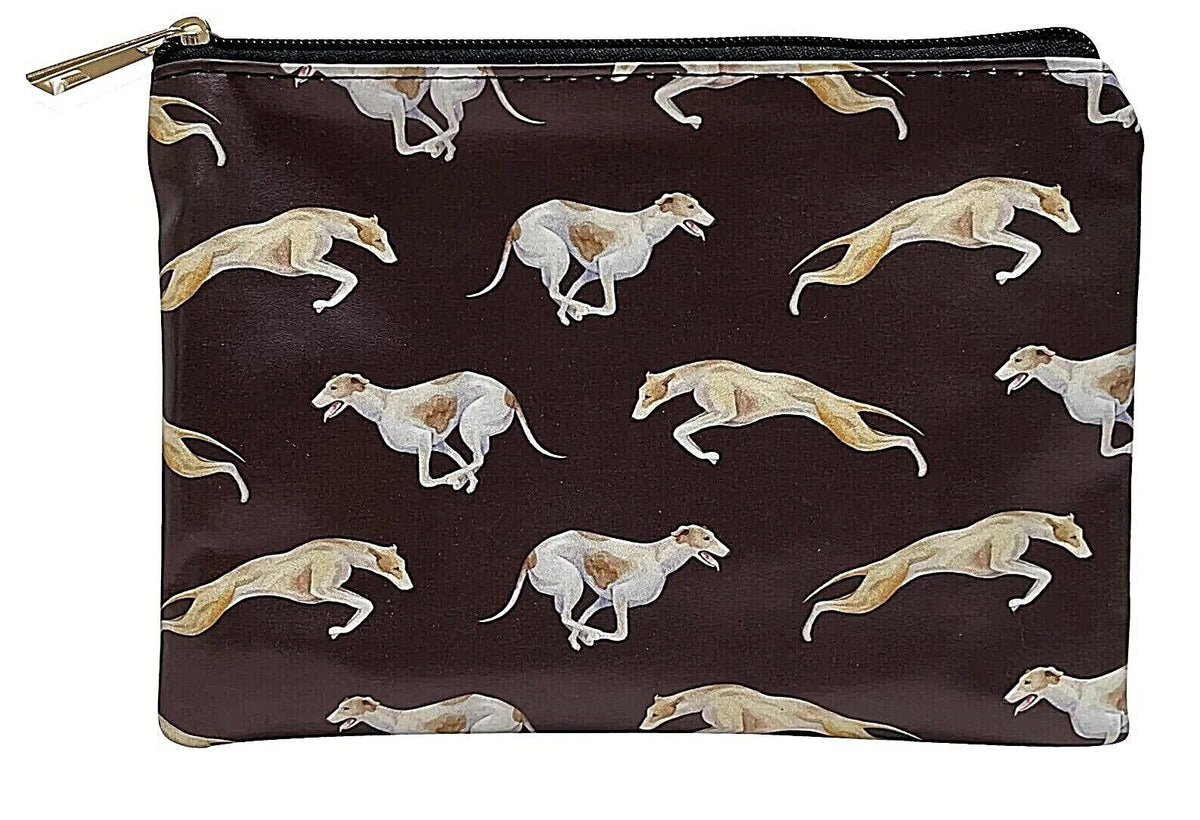 Greyhound cosmetic make up bag coin case Black Blue zipped lined Dog lover gift[Black]