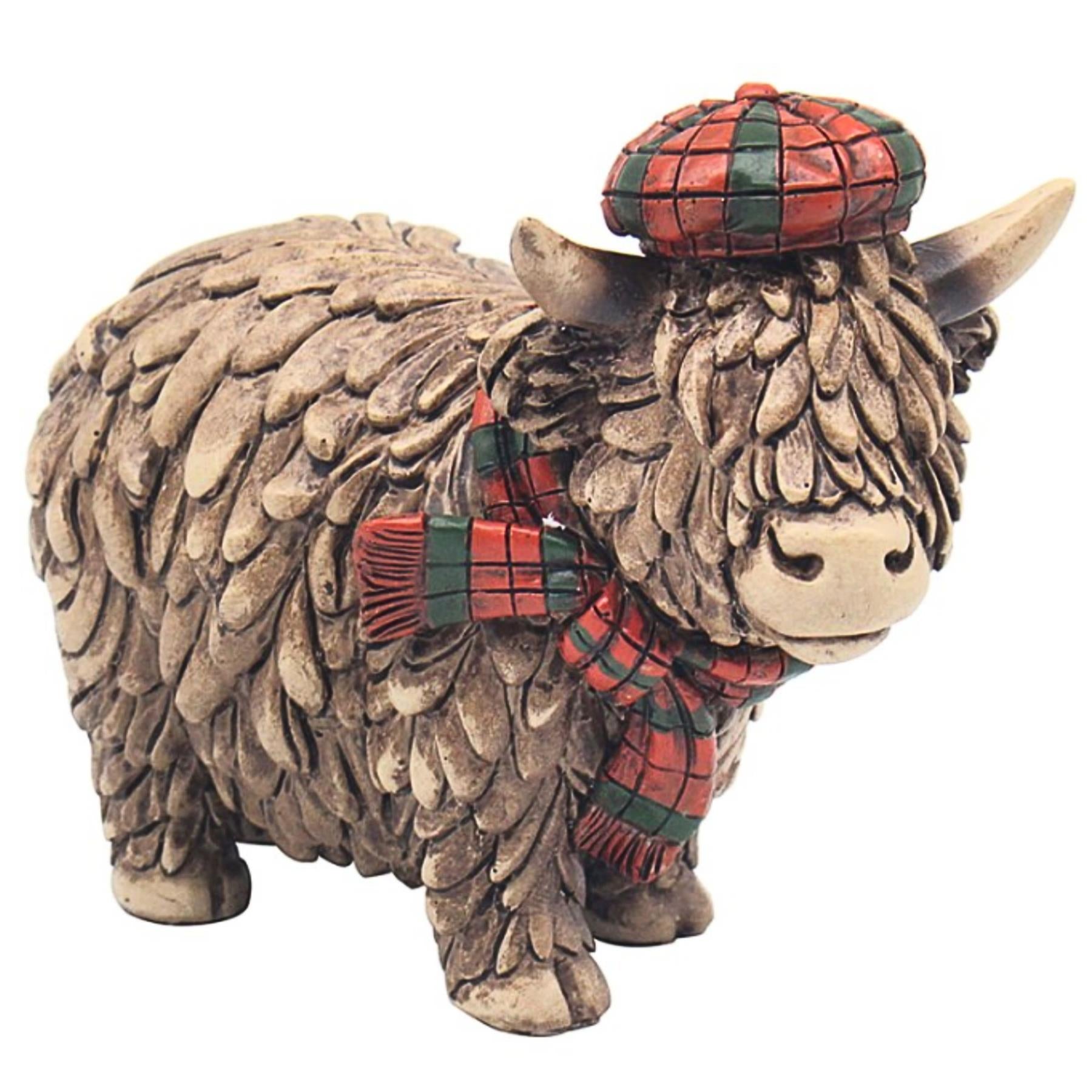 Hughie Highland Cow Standing Tartan Hat & Scarf
