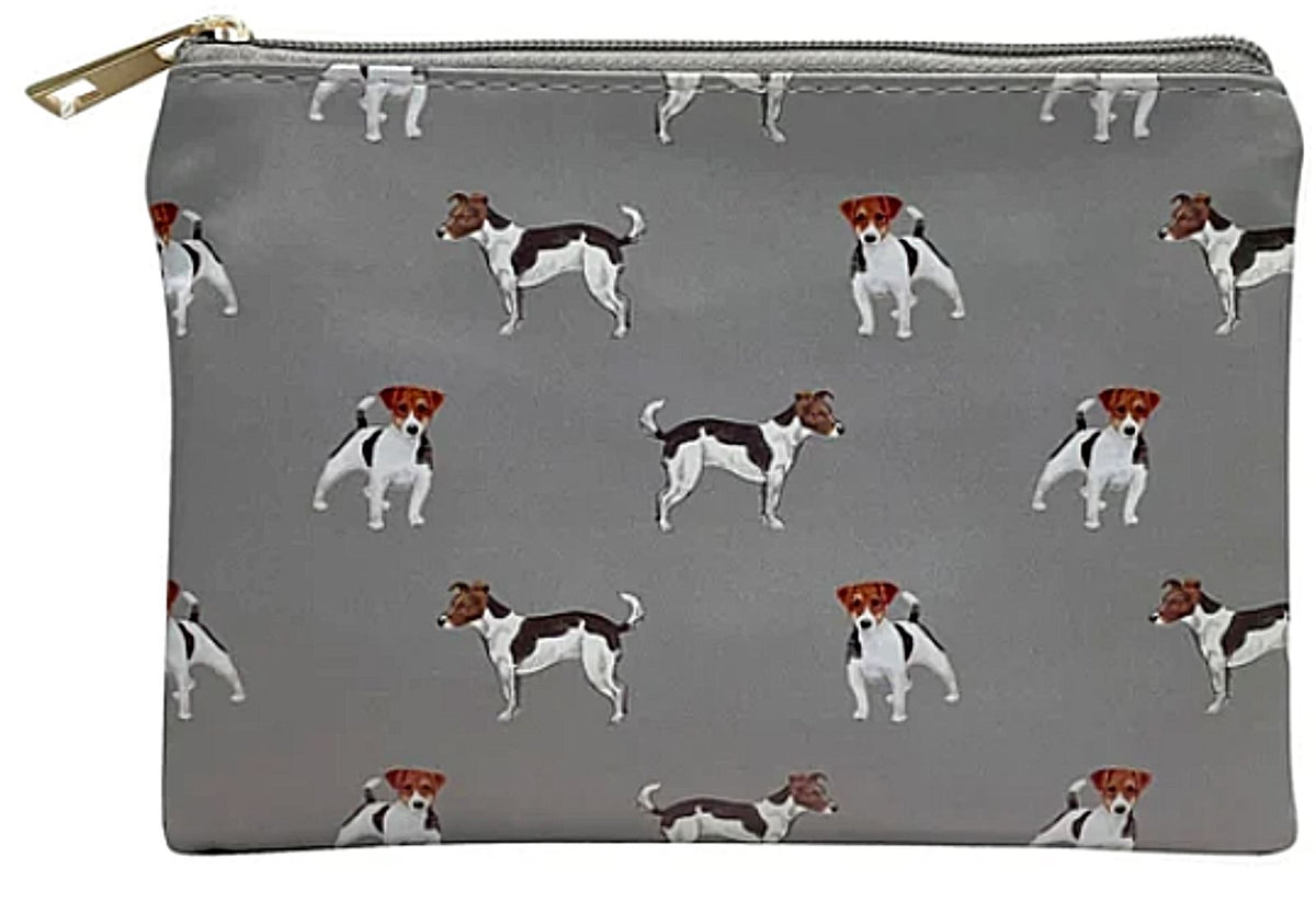 Jack Russell cosmetic makeup bag coin case Grey Blue zipped lined Dog lover gift[Grey]