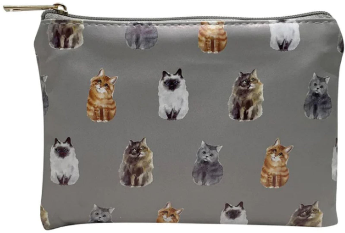 Ladies Cats cosmetic makeup bag lined zipped coin case Cat Lady Cat lover gift[Grey]