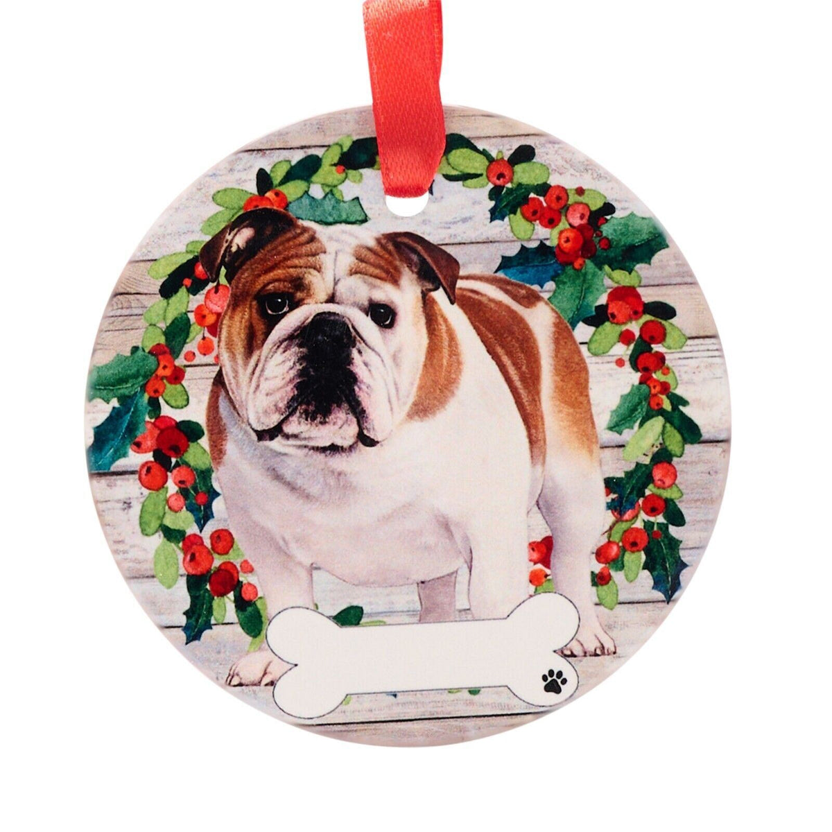 English Bulldog hanging decoration ceramic with space for name dog lover gift