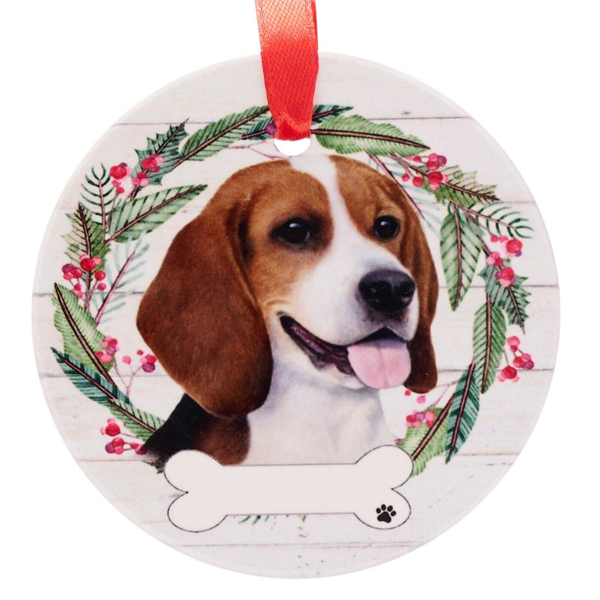 Beagle hanging decoration ceramic with space for name dog lover gift memorial