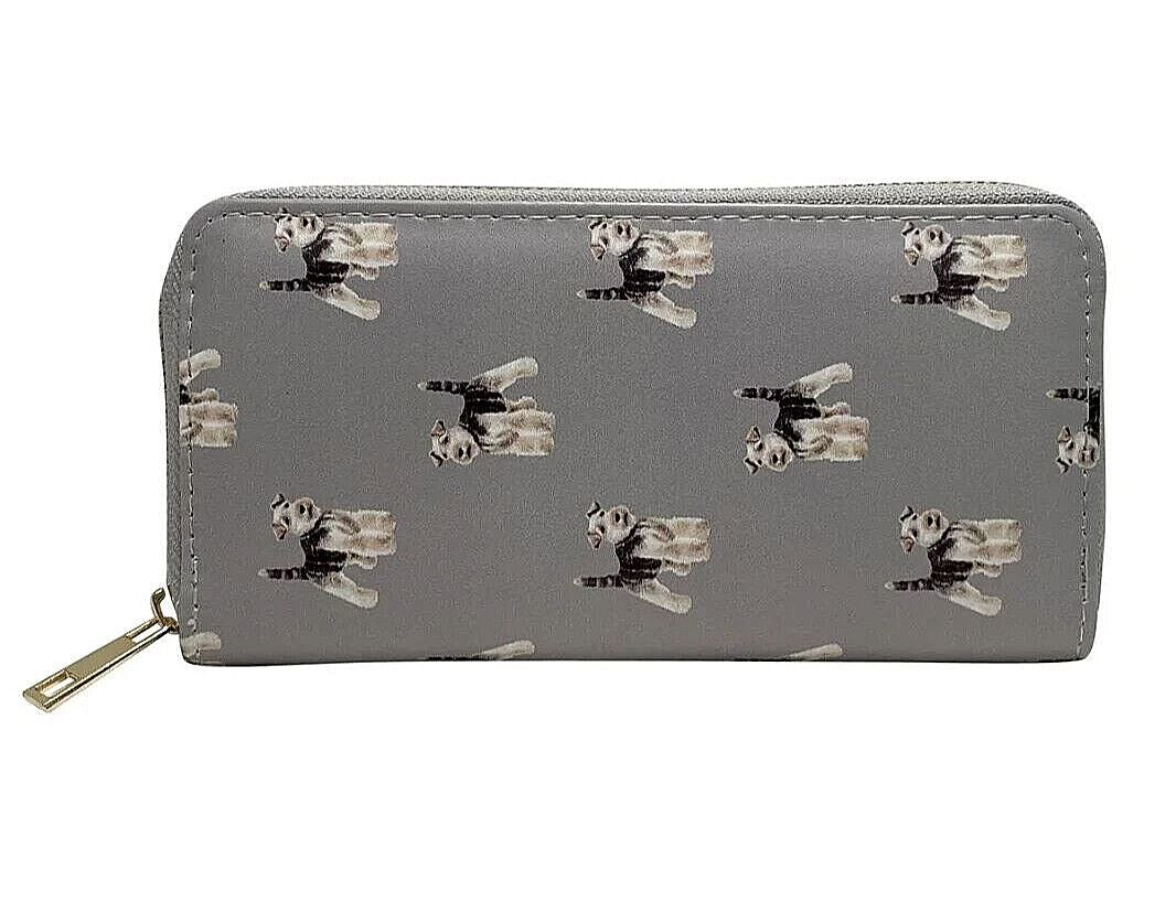 Ladies Schnauzer Purse Wallet in Grey zipped multi compartment Dog lover gift