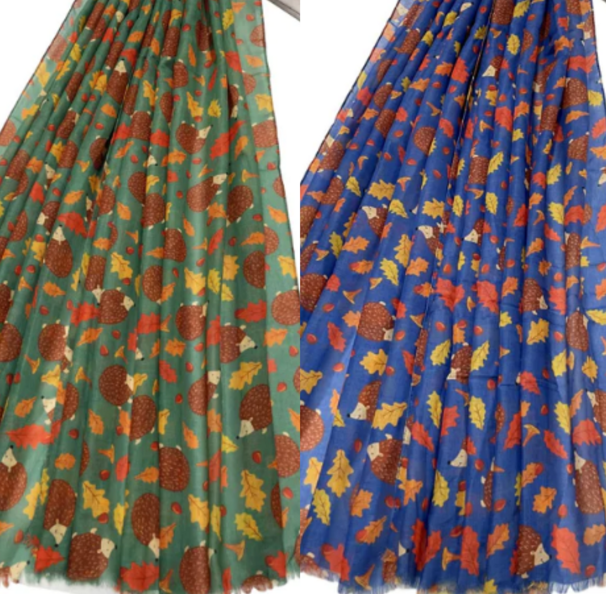 Lightweight Hedgehog Scarf With Leaves & Acorn Print