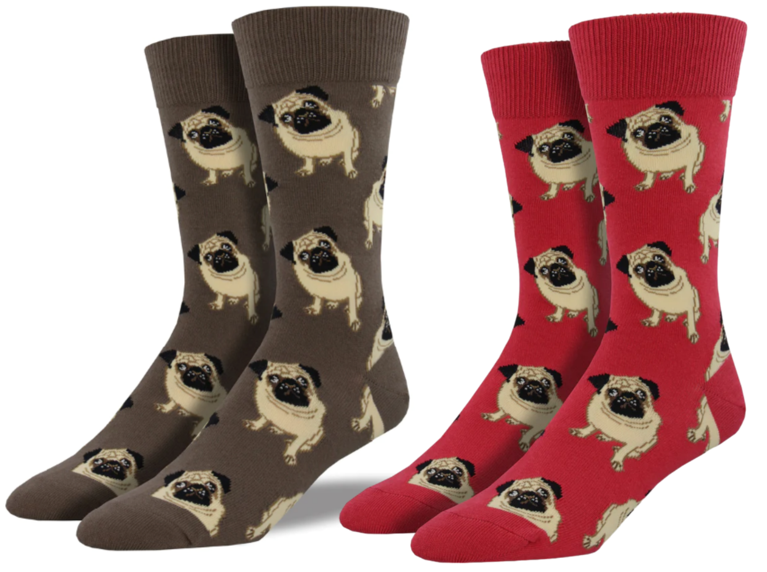 Men's Socksmith Pug design socks, quality cotton mix, terracotta red or brown, one size