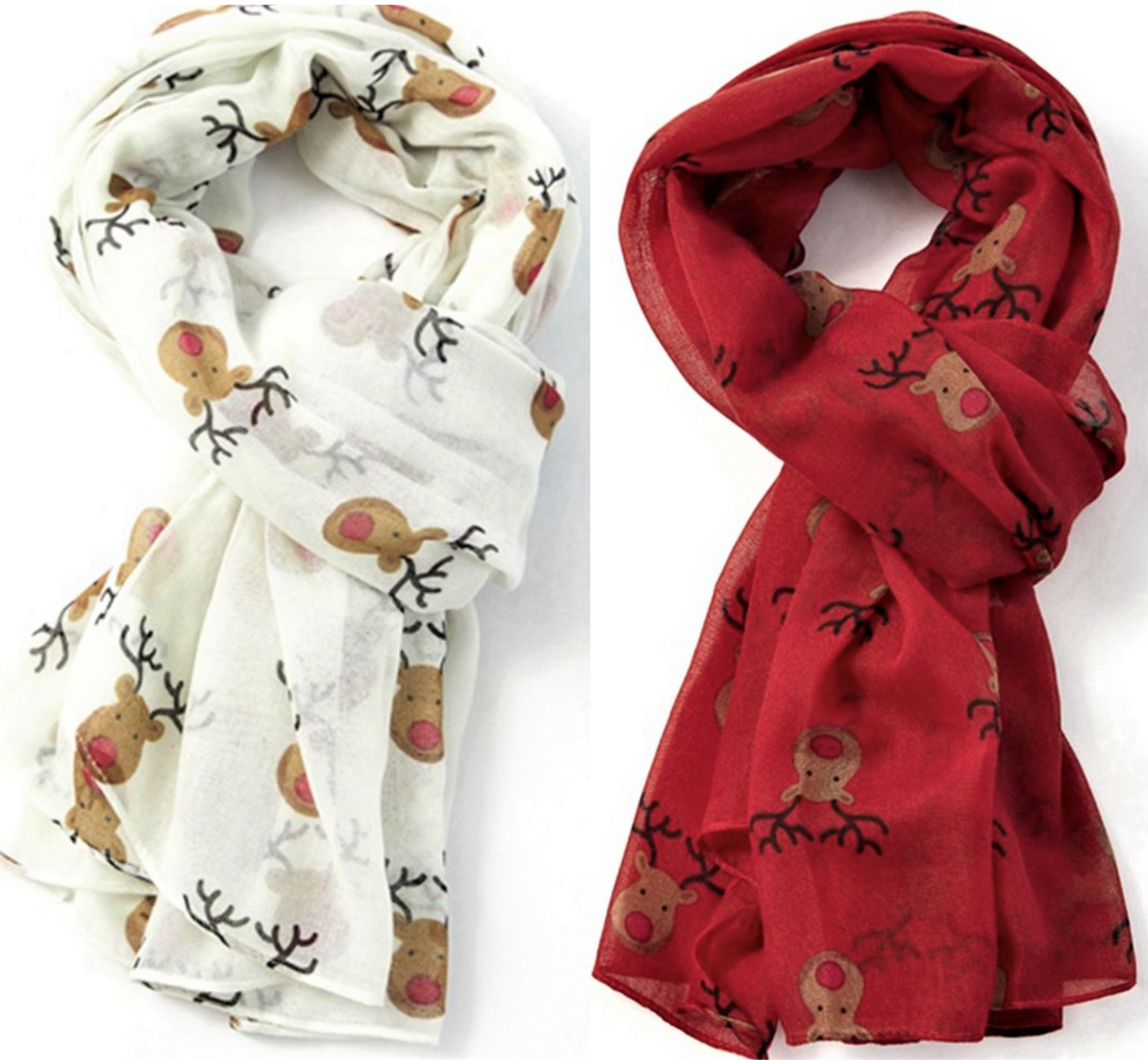 Ladies lightweight Christmas Rudolf Red nose Reindeer Scarf stocking filler