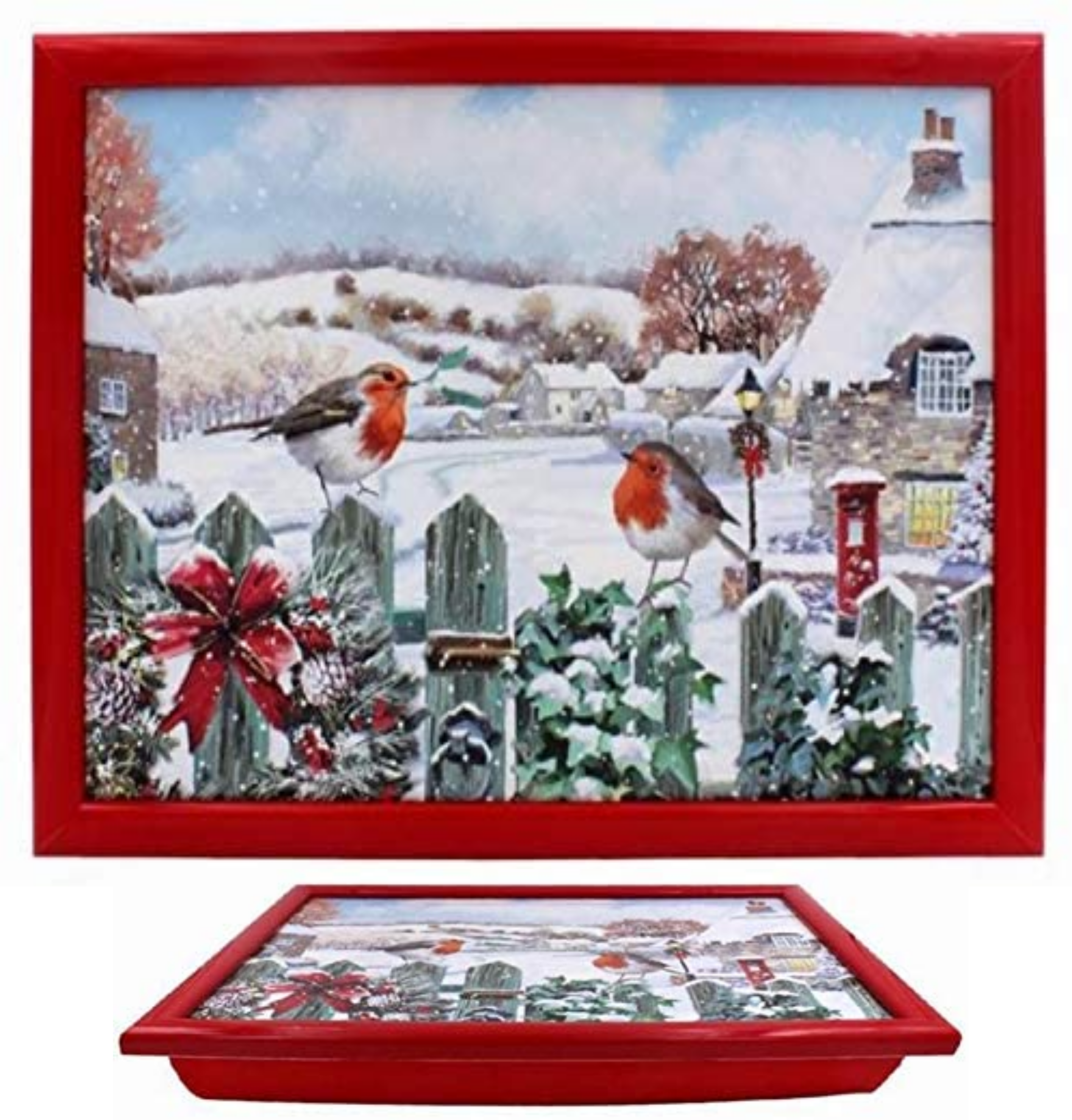 Christmas Robins Padded Lap Tray or laptop Cushion, festive bird lover gift