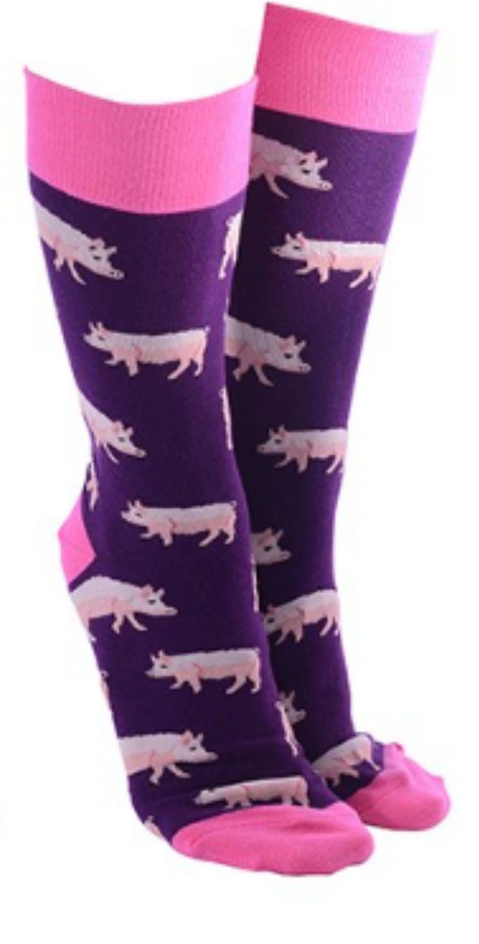 Pig design Socks quality Cotton mix one size Women or Men, novelty Farm animal lover gift