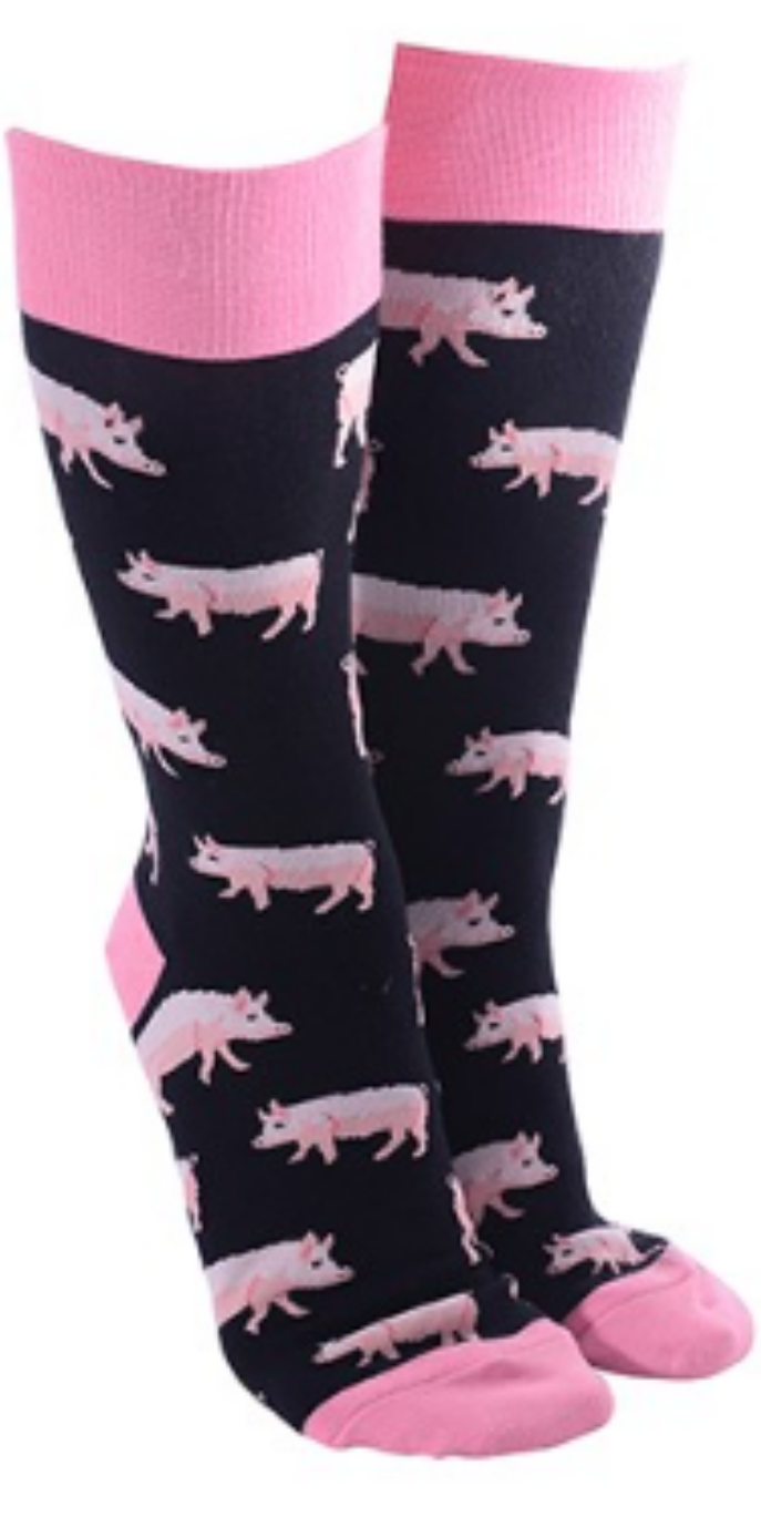 Pig design Socks quality Cotton mix one size Women or Men, novelty Farm animal lover gift