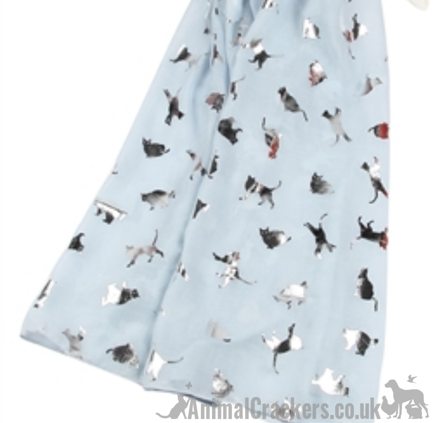 Silver Foil print Cat Scarf Sarong, lightweight cotton mix, choice of colours