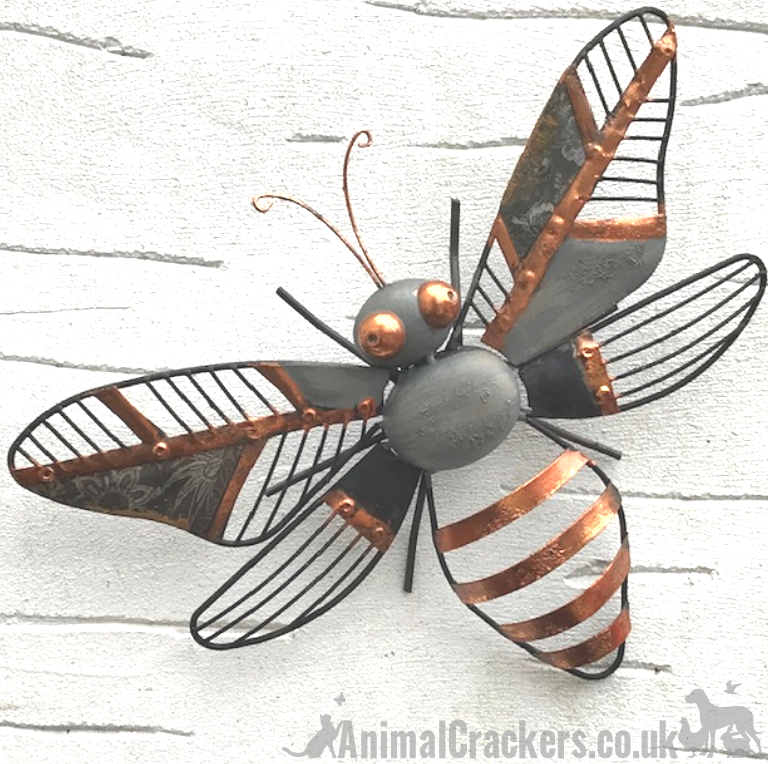 Striking 31cm Grey & Copper metal HONEY BEE wall art garden ornament / sculpture