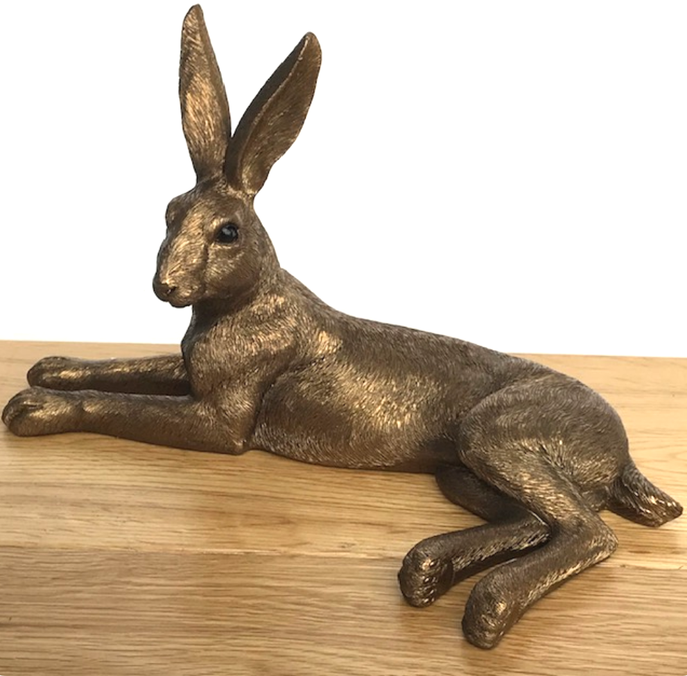 Leonardo Reflections Bronzed range large (26cm) Bronze effect Lying Hare ornament figurine, gift boxed