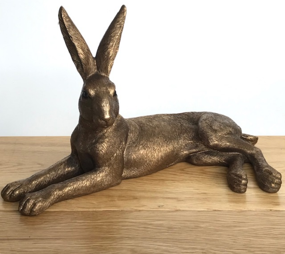Leonardo Reflections Bronzed range large (26cm) Bronze effect Lying Hare ornament figurine, gift boxed