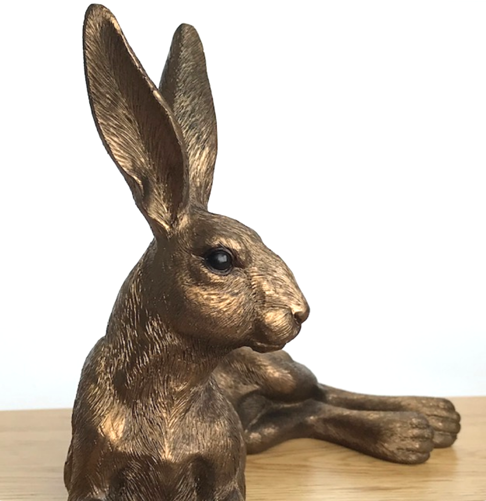 Leonardo Reflections Bronzed range large (26cm) Bronze effect Lying Hare ornament figurine, gift boxed