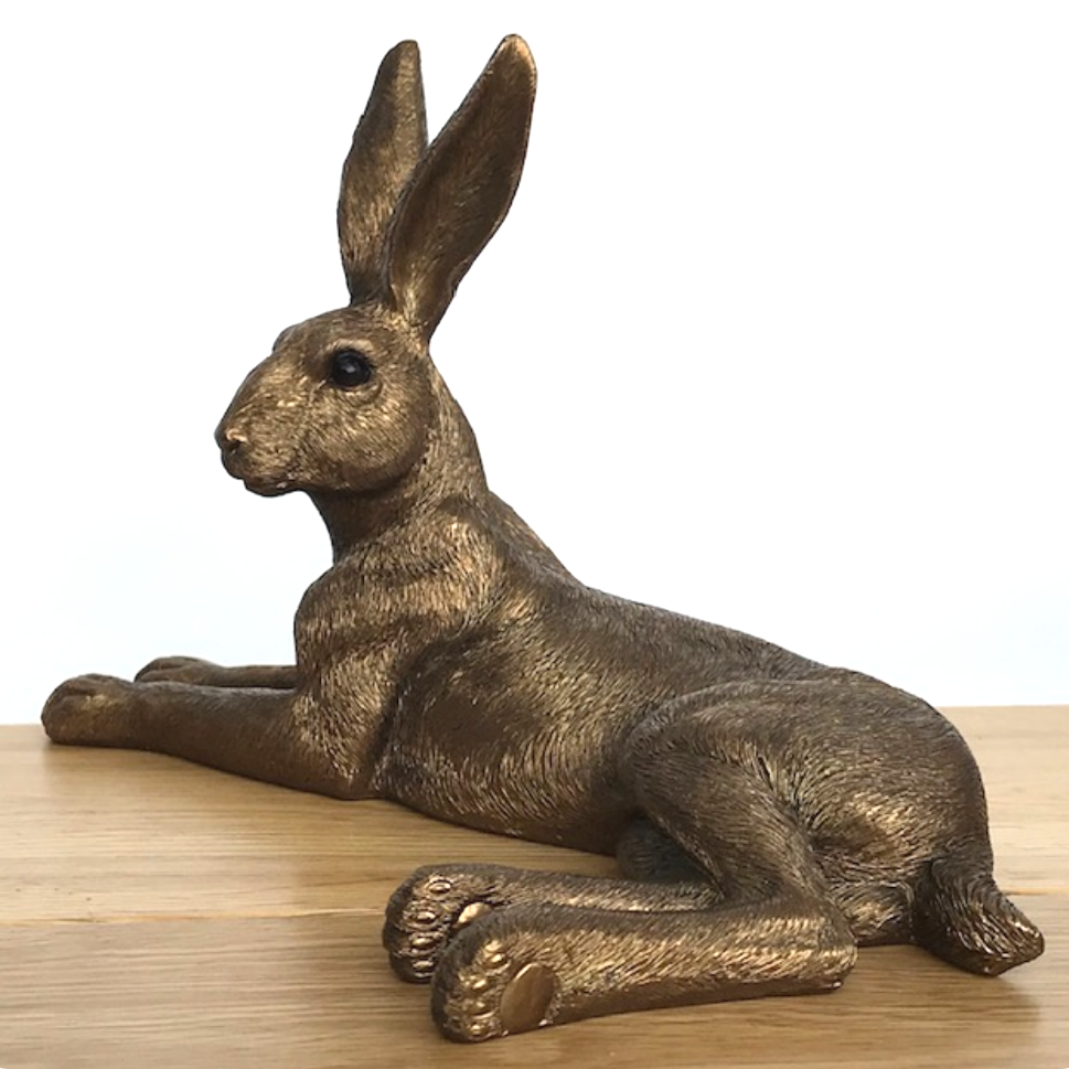 Leonardo Reflections Bronzed range large (26cm) Bronze effect Lying Hare ornament figurine, gift boxed