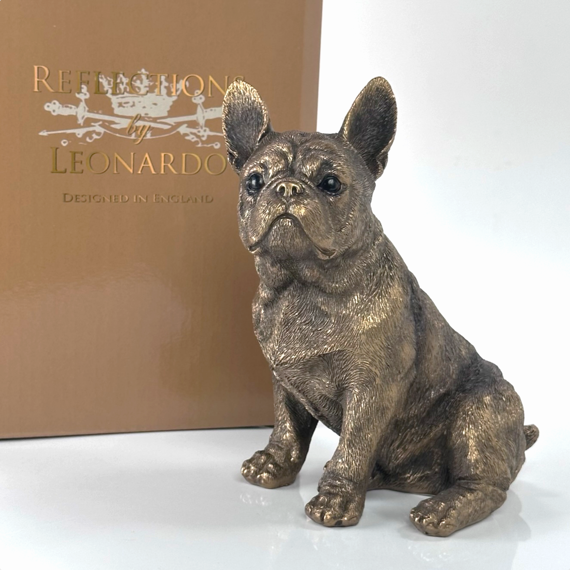 Leonardo French Bulldog Frenchie Bronzed ornament figurine, Animal Crackers Exclusive, in gold Leonardo gift boxed