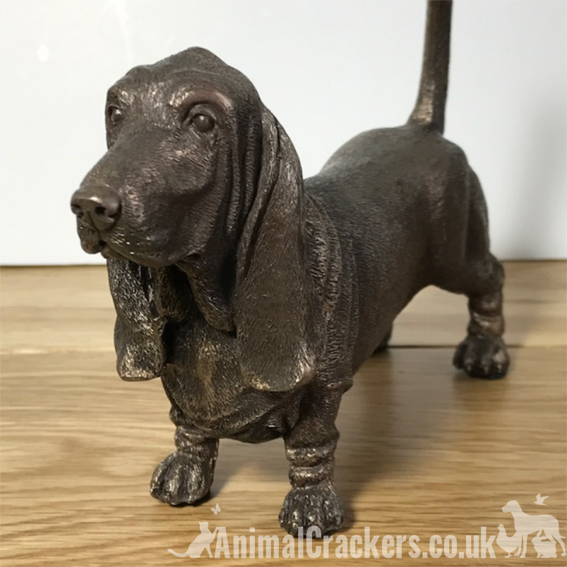 Basset Hound figurine in cold cast bronze, gift boxed