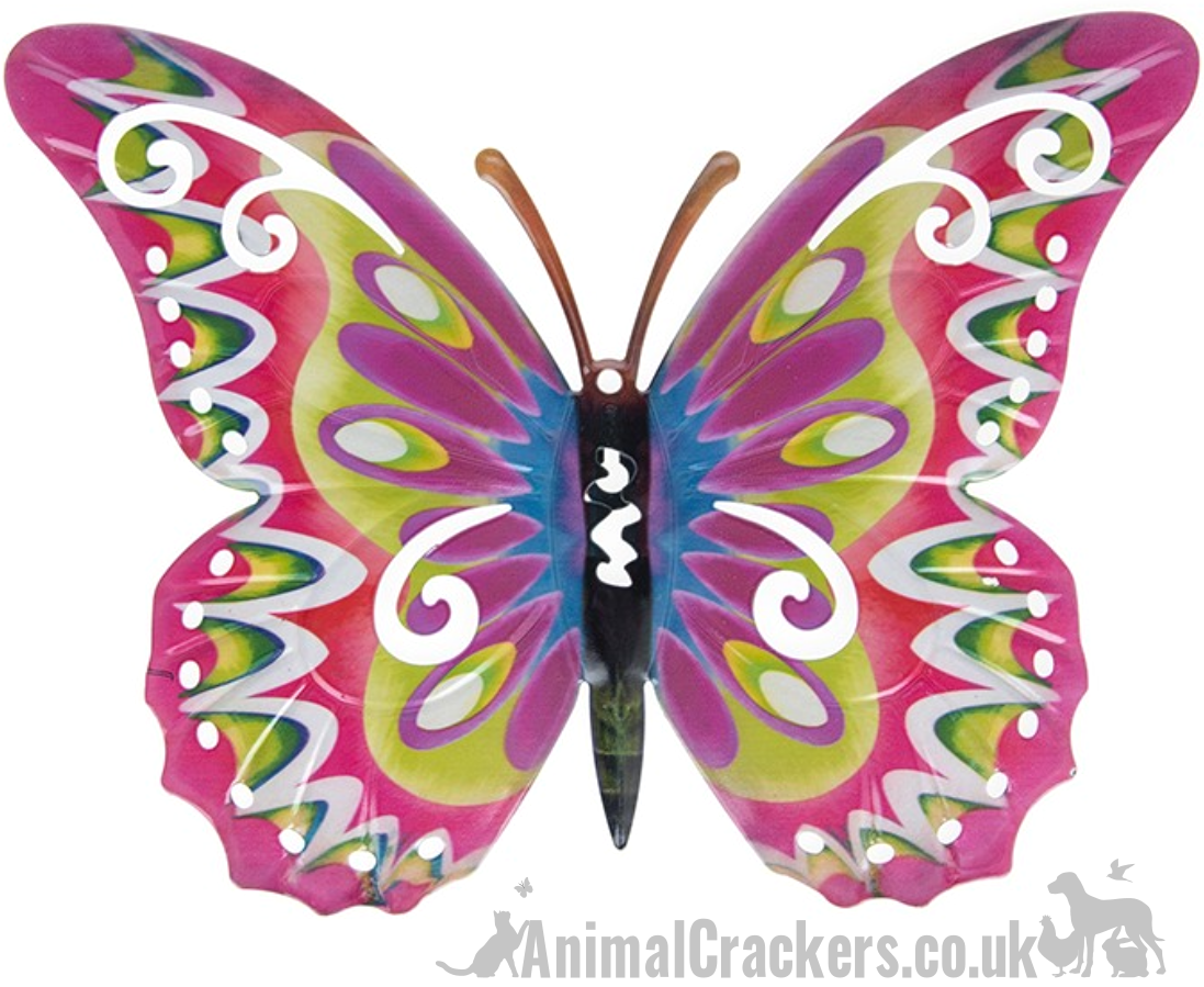 Large 35cm bright Pink multi colour metal Butterfly ornament wall art decoration