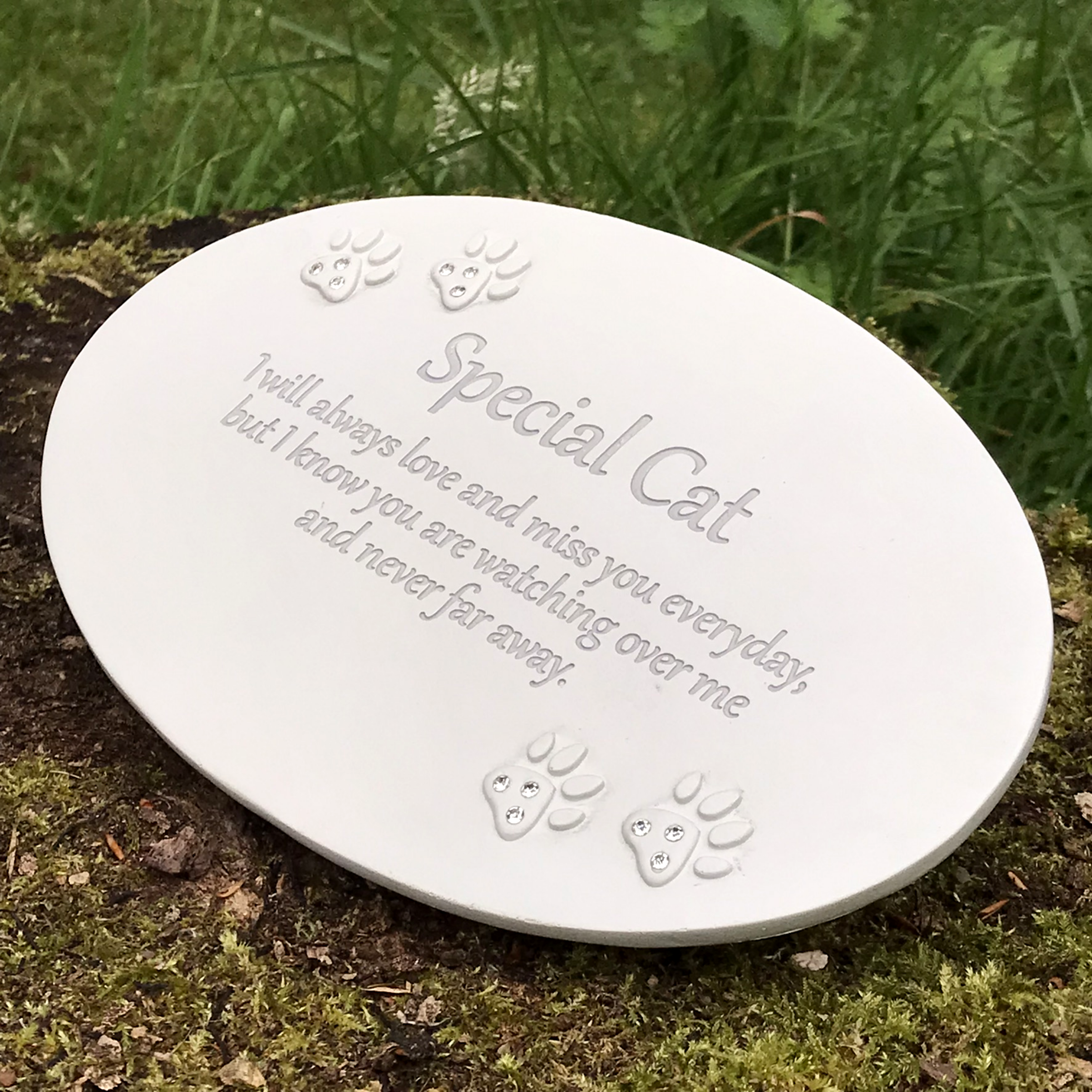 Cat memorial plaque oval shape marble effect grave marker or pet loss gift