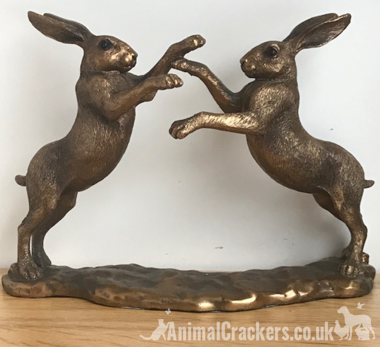 Bronze effect Boxing Hares ornament figurine Leonardo bronzed range, gift boxed