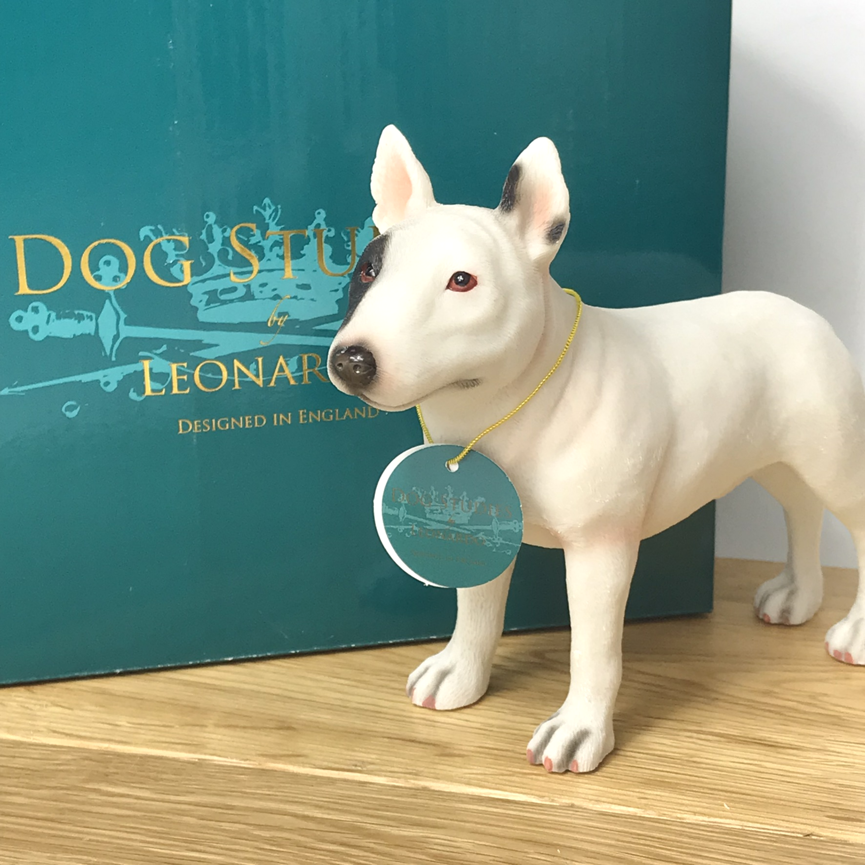 Lifelike Bull Terrier ornament figurine by Leonardo, in quality green gift box