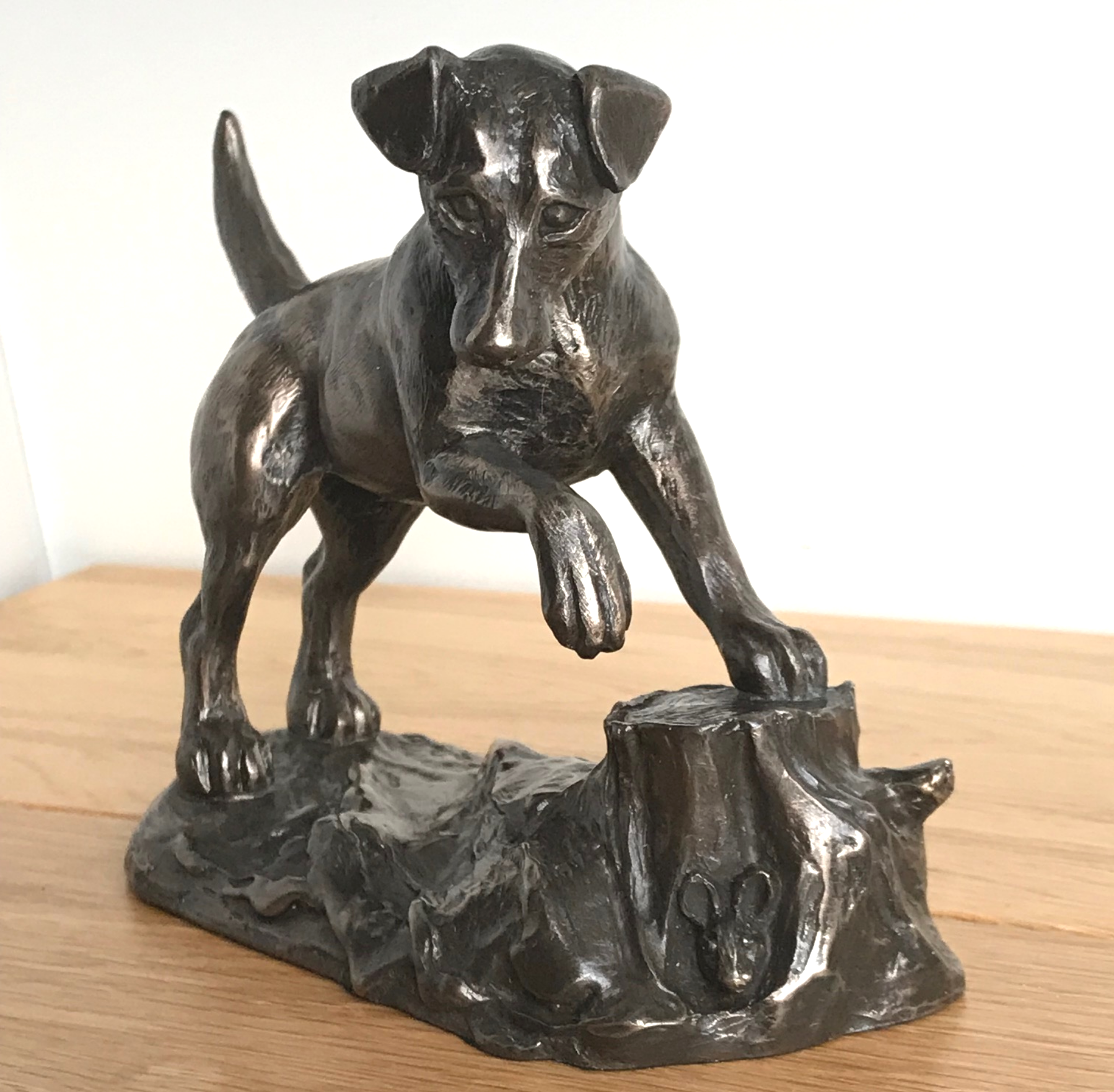 Heavy Cold Cast Bronze Jack Russell Terrier on a rock figurine by Harriet Glen, fabulous quality ornament