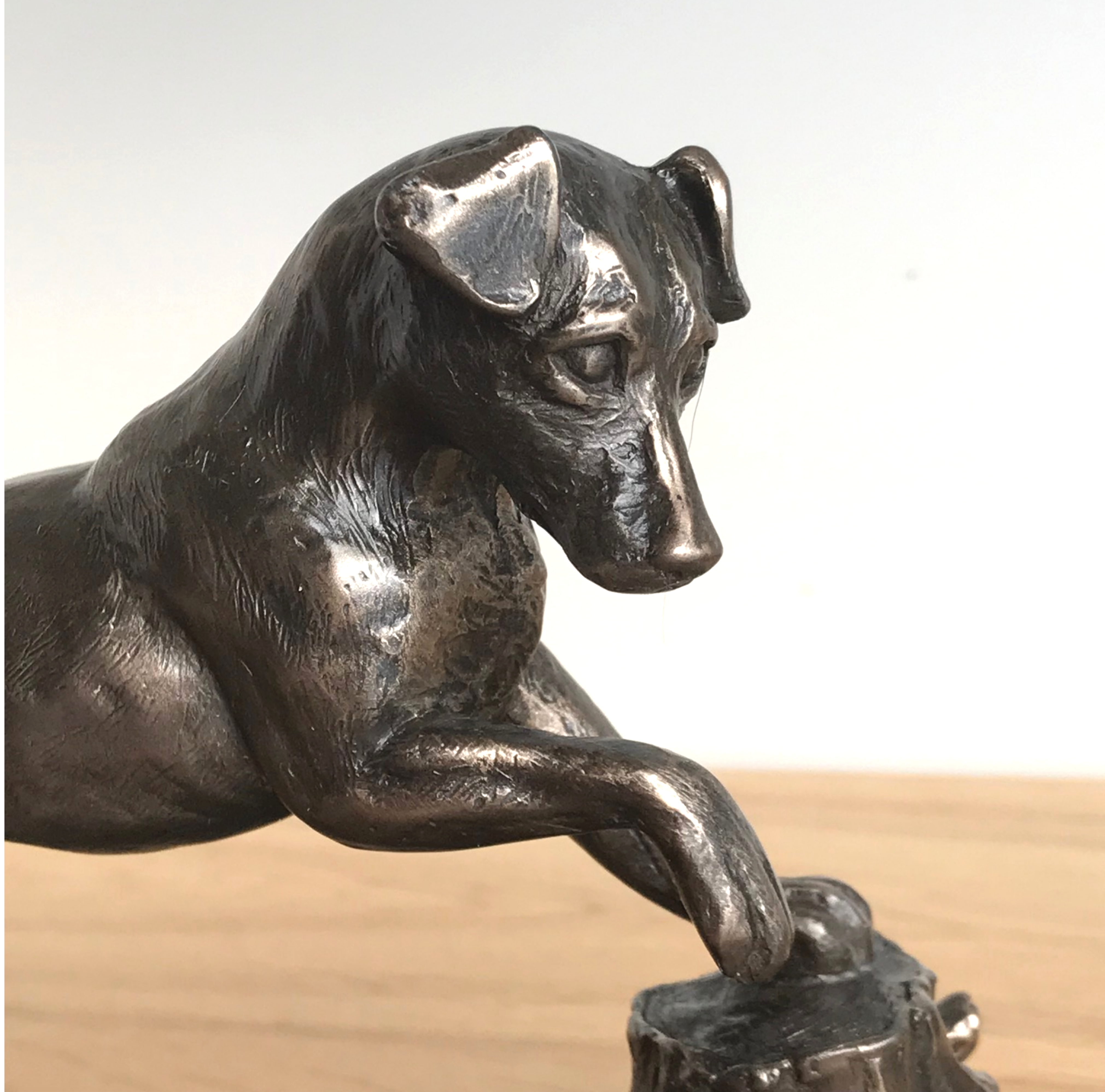 Heavy Cold Cast Bronze Jack Russell Terrier on a rock figurine by Harriet Glen, fabulous quality ornament