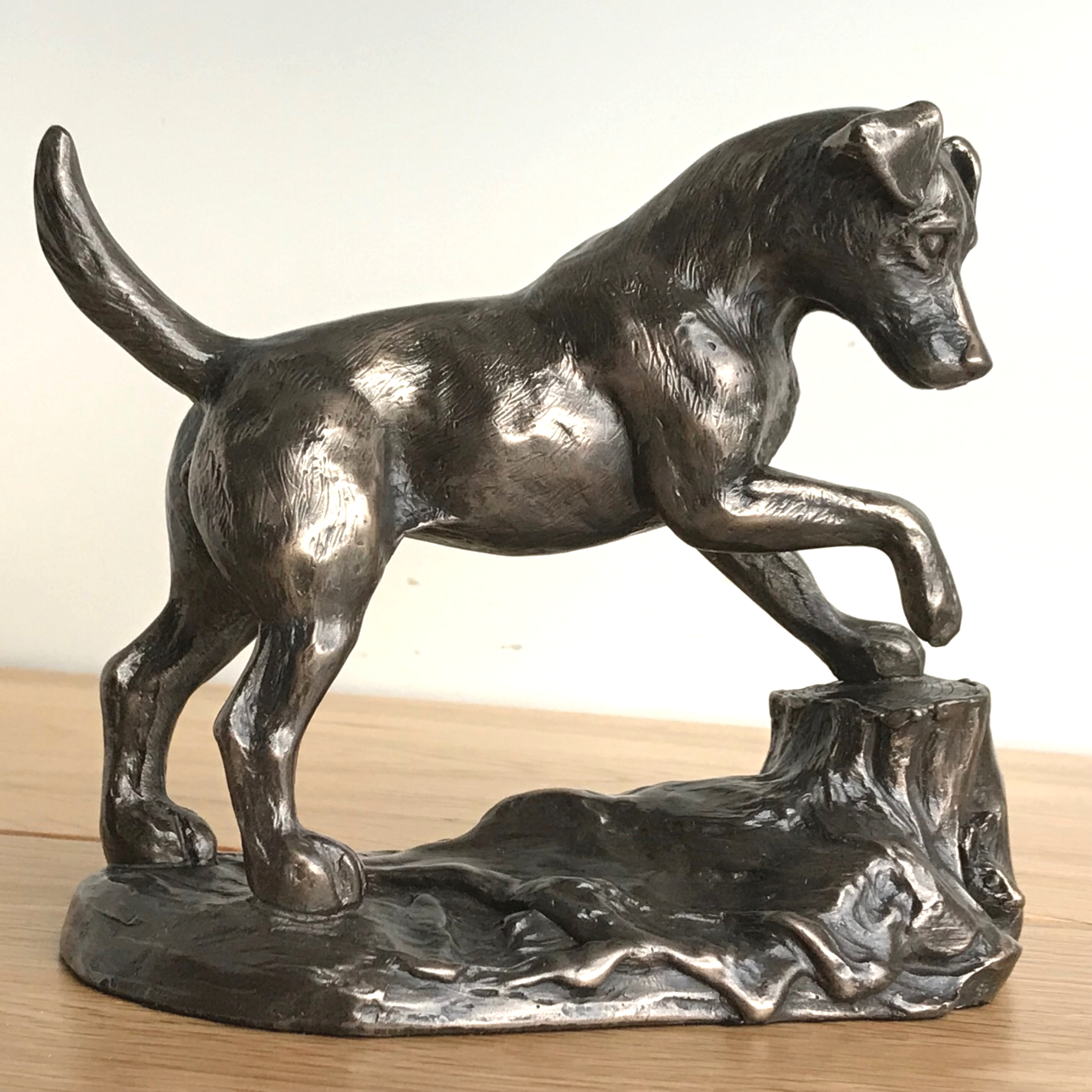 Heavy Cold Cast Bronze Jack Russell Terrier on a rock figurine by Harriet Glen, fabulous quality ornament